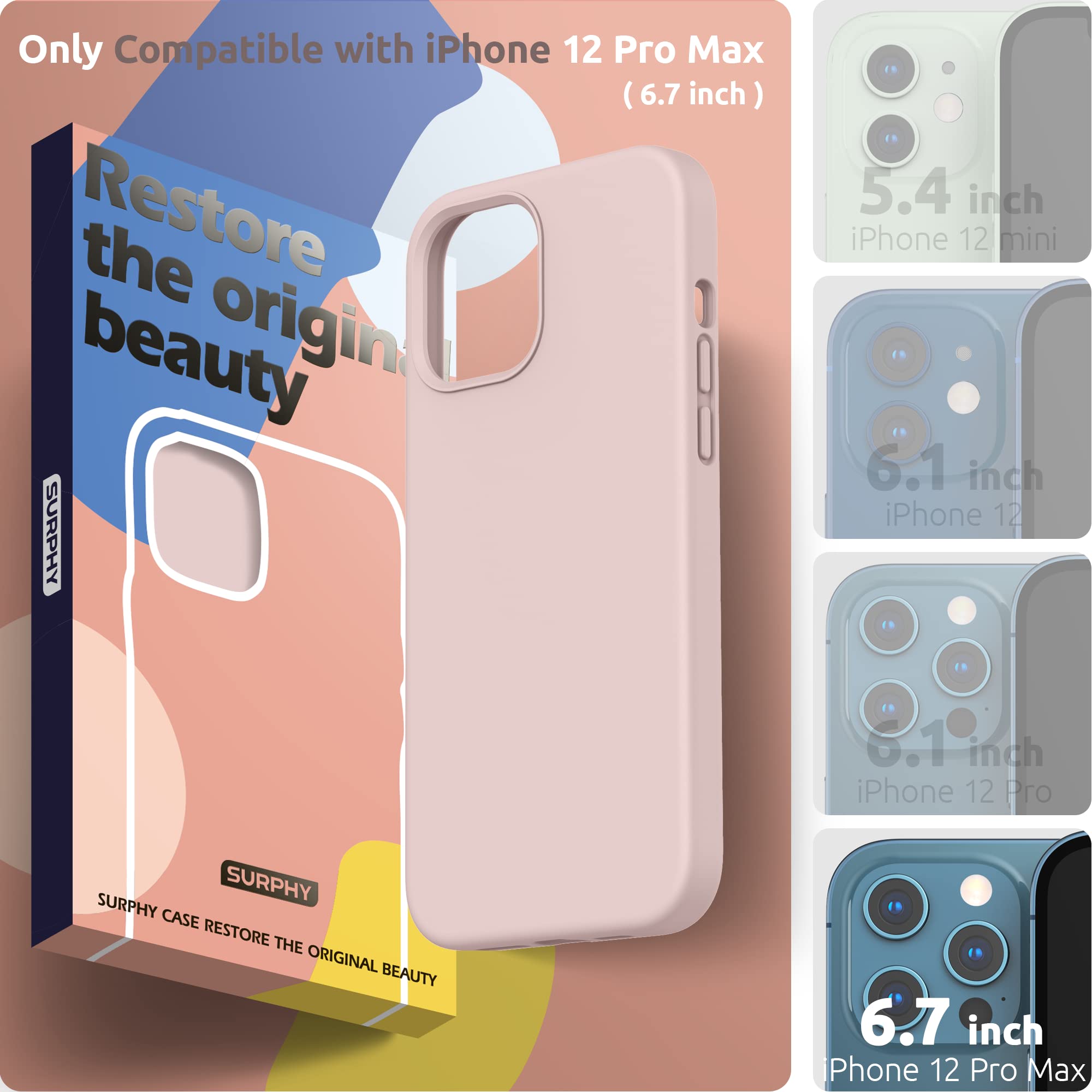SURPHY Liquid Silicone Case for iPhone 12 Pro Max 6.7 Inch - Shockproof Protective Phone Cover with Microfiber Lining (Pink) | Perfect for Work, Travel & Everyday Use