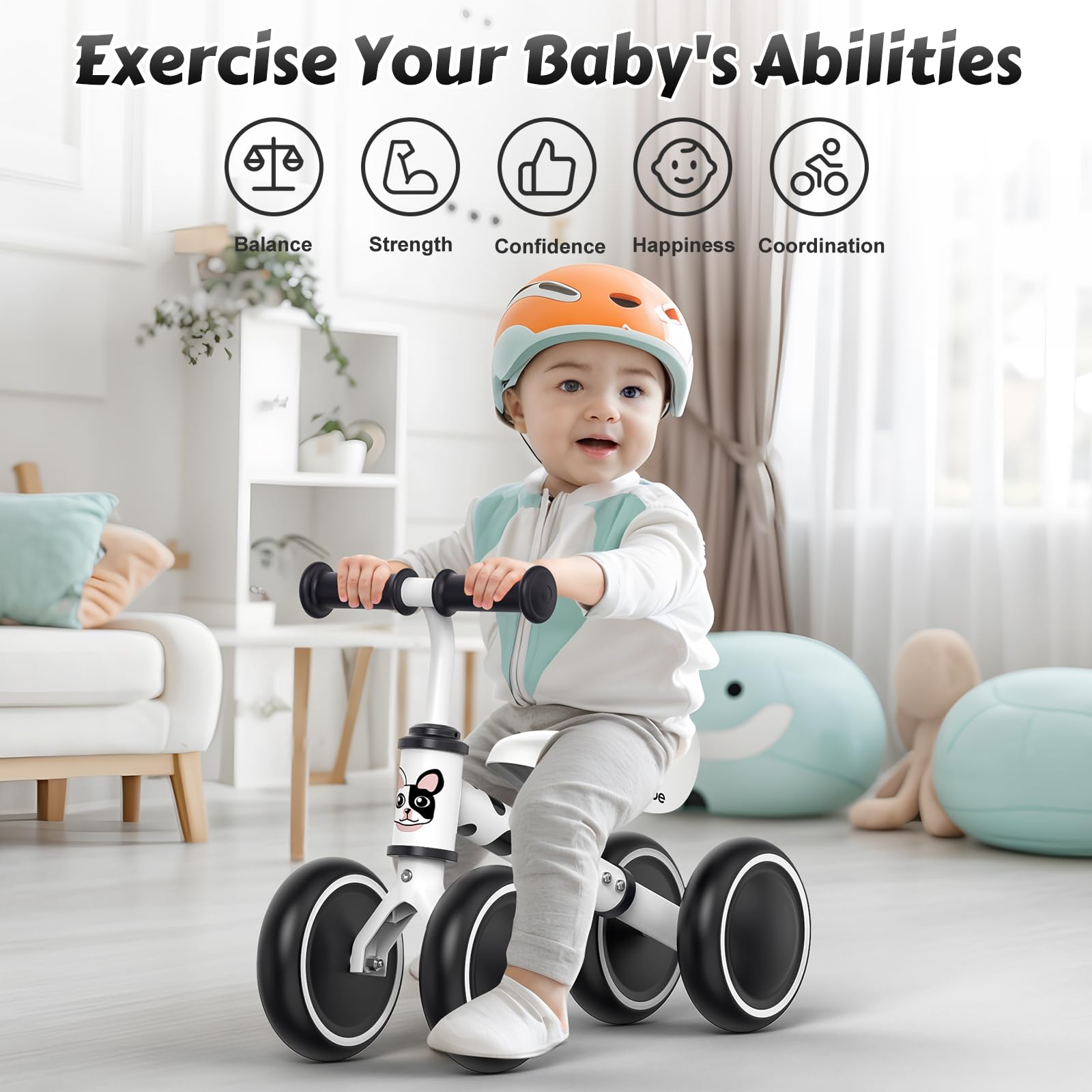 Allobebe Baby Balance Bike for Toddlers 12-36 Months - Adjustable Seat, Silent 3-Wheel Design - Perfect First Bike Gift for 1 Year Old Girls & Boys - Helps Transition from Standing to Running - Ideal for Indoor Play, Backyard Riding & Learning Balance Skills