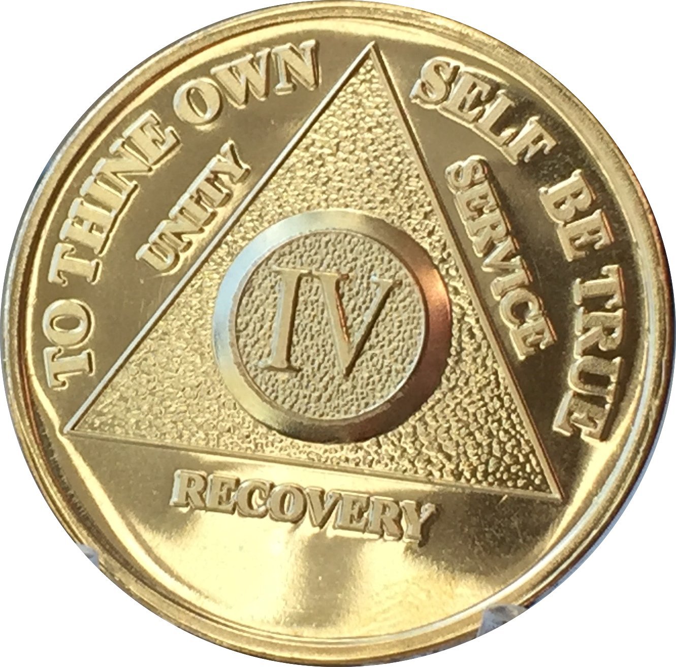 Wendells 24K Gold Plated AA Medallion - 4 Year Anniversary Chip for Recovery Milestones & Celebrations - Perfect for AA Meetings, Sobriety Gifts & Special Occasions