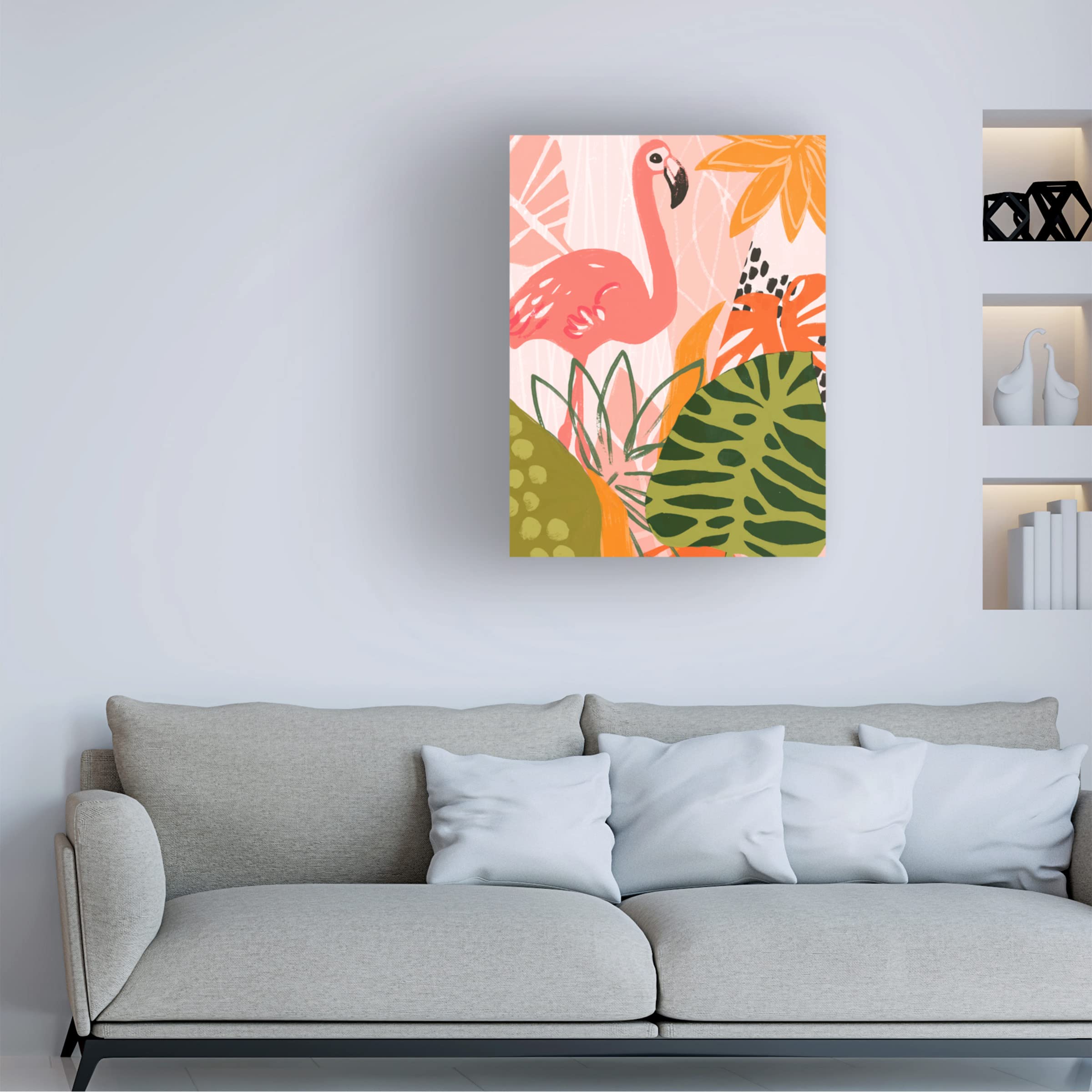 Jungle Flamingo II Canvas Wall Art by June Erica Vess - Tropical Flamingo Painting for Living Room, Bedroom & Office Decor