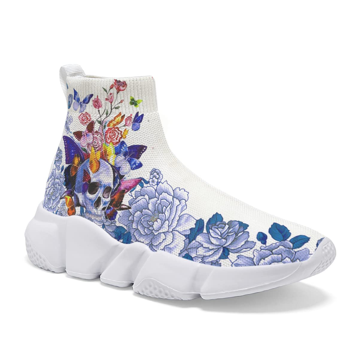 Hetios Women's Fashion Skull Print Slip-On Sneakers - Breathable Knit Running Shoes for Jogging, Walking & Casual Wear - White Athletic Shoes for Women - Perfect for Gym, Workout & Everyday Outfits