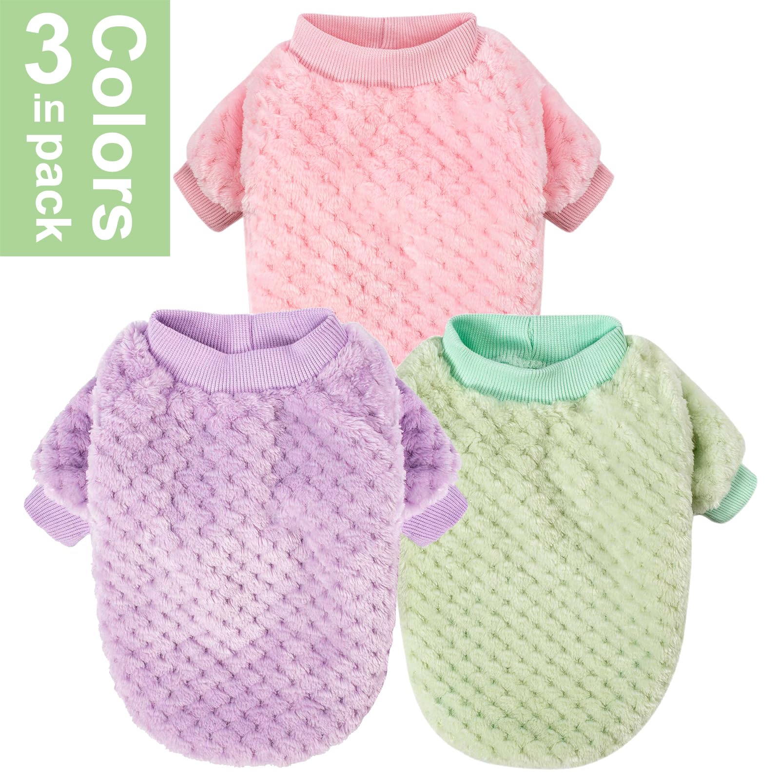 Warm Soft Flannel Dog Sweater 2 or 3 Pack - Cozy Pet Clothes for Small Medium Dogs & Cats, X-Large Size Pink Purple Light Green - Perfect for Winter Walks & Indoor Comfort