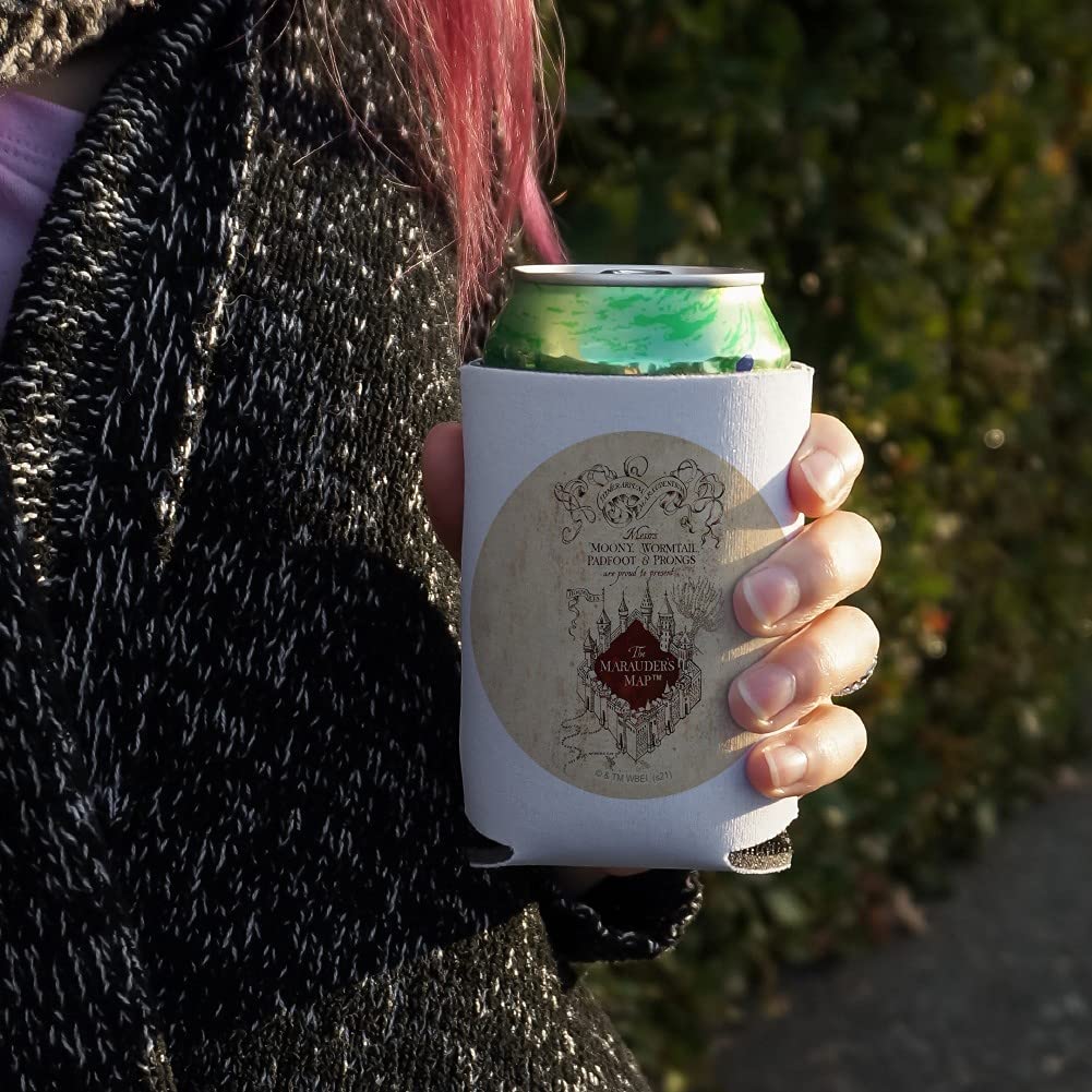 Harry Potter Marauders Map Insulated Can Cooler - Collapsible Drink Sleeve & Beverage Holder for Beer, Soda & Energy Drinks - Perfect for Parties, Camping & Movie Nights