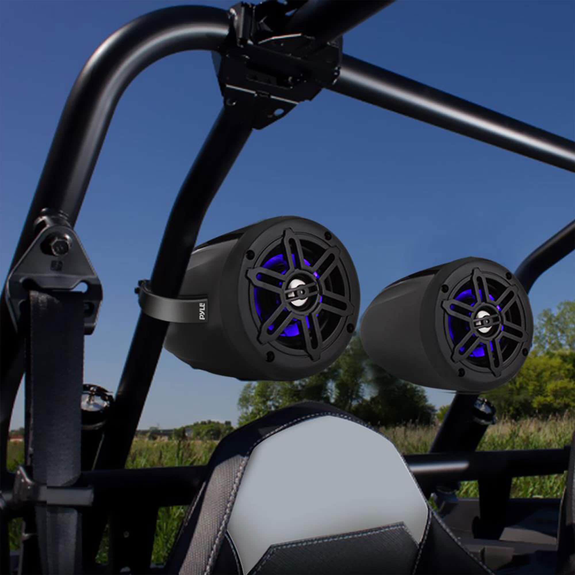 Pyle Waterproof Marine Wakeboard Tower Speakers - 4 Inch Dual Subwoofer Bluetooth Speaker Set with LED Lights for Wireless Music Streaming - Boat Audio System with Mounting Clamps - Perfect for Wakeboarding, Boating, and Outdoor Water Sports