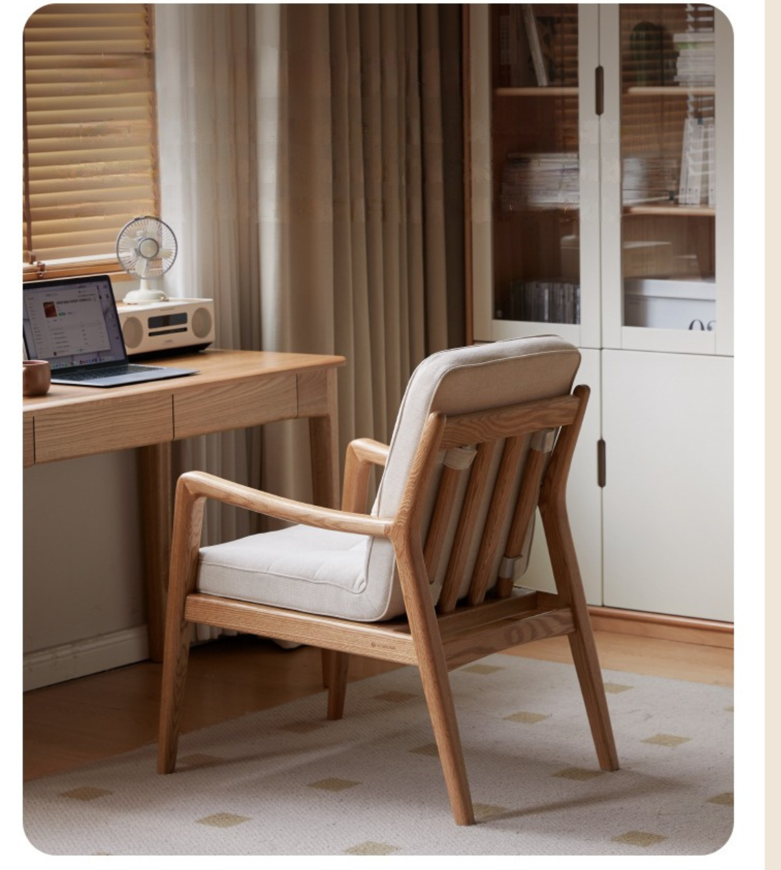 Ergonomic Oak Solid Wood Study Chair with Soft Padded Seat - Perfect for Home Office, Library & Reading Nook Comfort