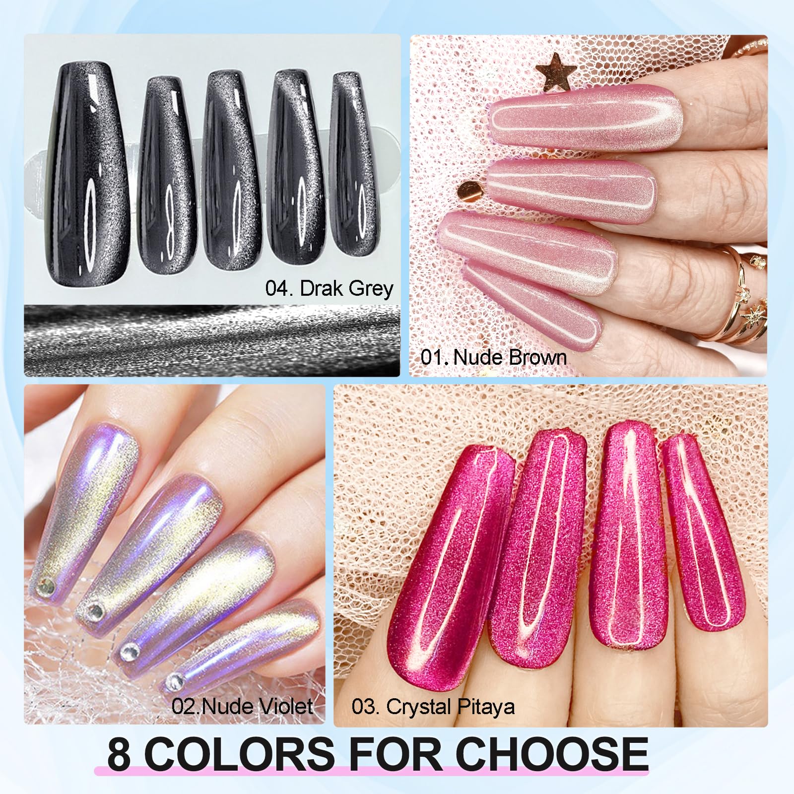 NAILGIL Magnetic Cat Eye Gel Nail Polish - Jelly Blue Galaxy Holographic Soak Off UV/LED Gel - Professional Salon Quality for DIY Nail Art at Home | Perfect for Manicures, Parties & Special Occasions