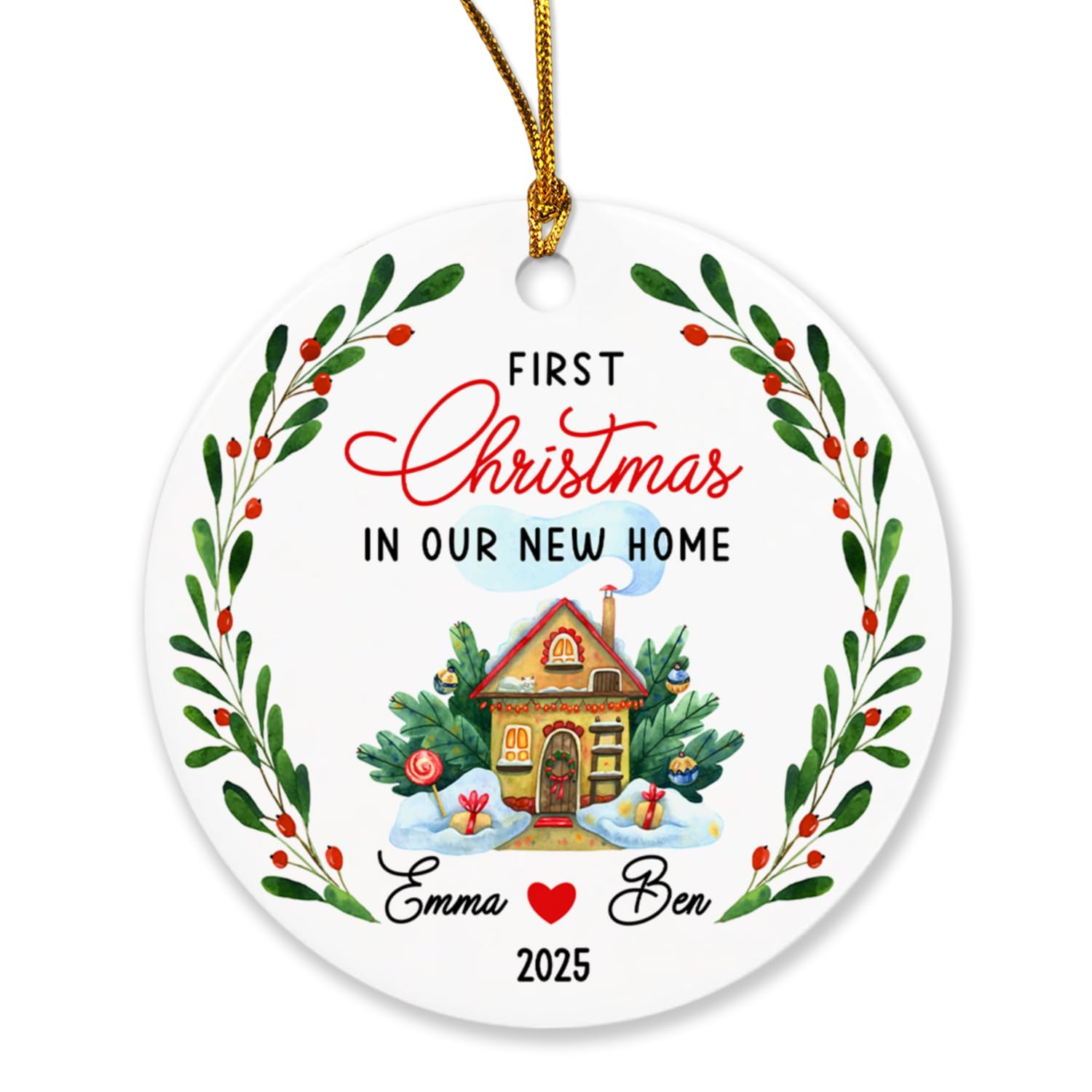 Personalized 2025 First Christmas in Our New Home Keepsake Ornament - Snowy House Christmas Tree Decoration for Newlywed Couples - New Home Gift for Housewarming & Christmas Celebrations