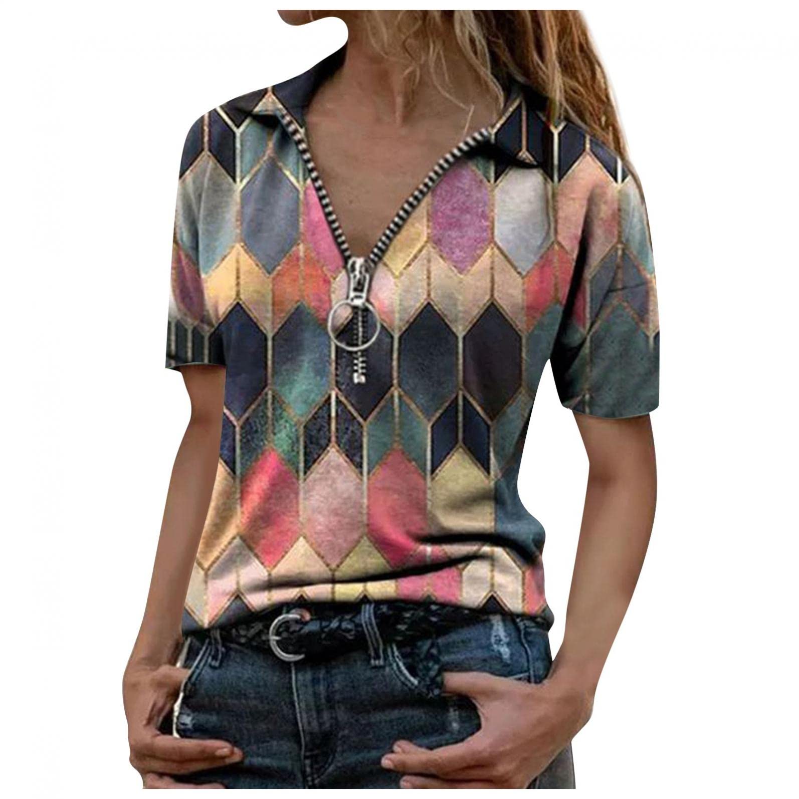 Women's Summer Tops - Fashion Short Sleeve V-Neck Graphic Printed Casual T-Shirts | Perfect for Beach Outings, Weekend Wear & Casual Date Nights