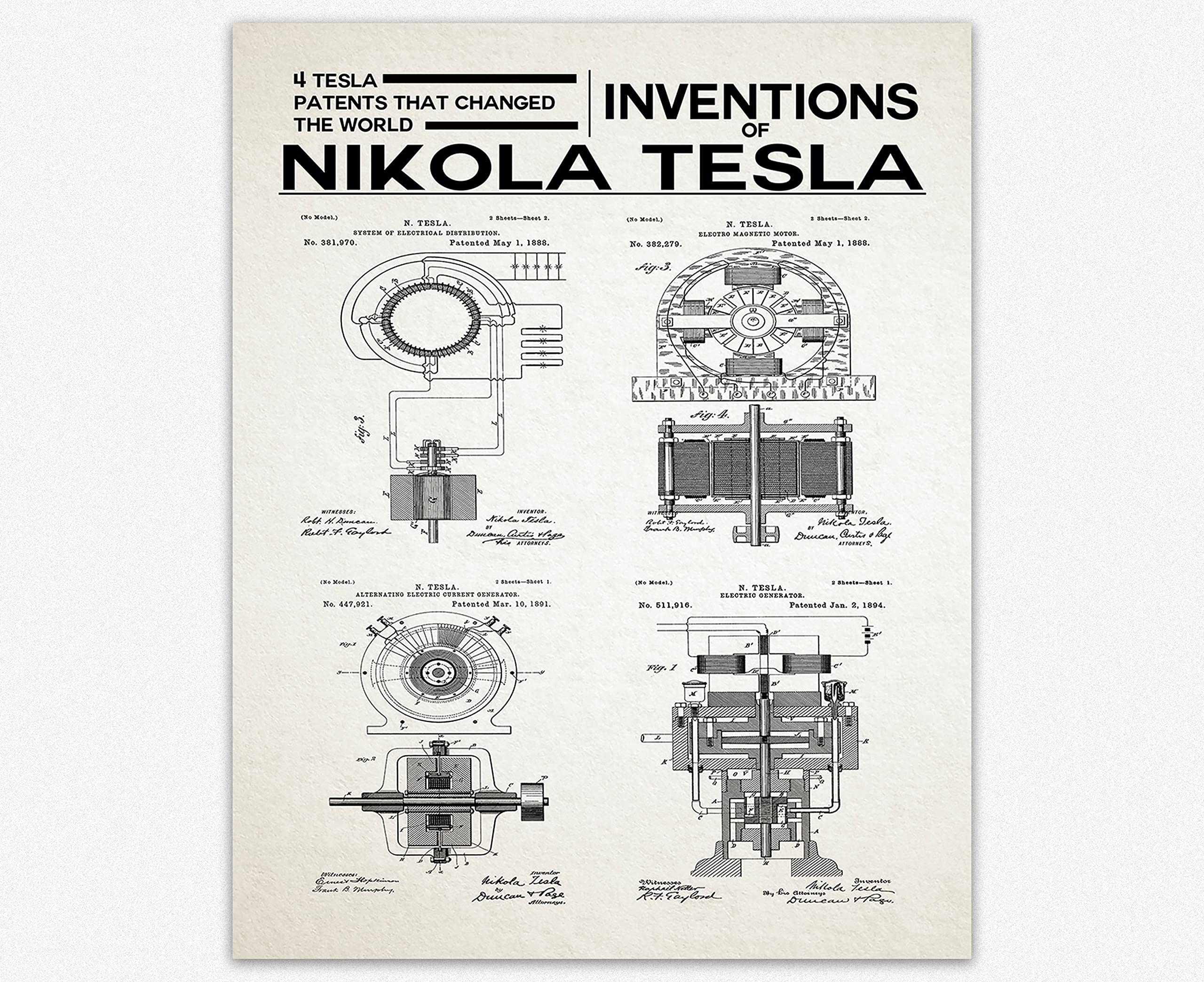 Nikola Tesla Inventions Poster - Science & Physics Wall Art Decor (8x10 Inches, Chalkboard Black) - Perfect for Classroom, Office & Home Decor