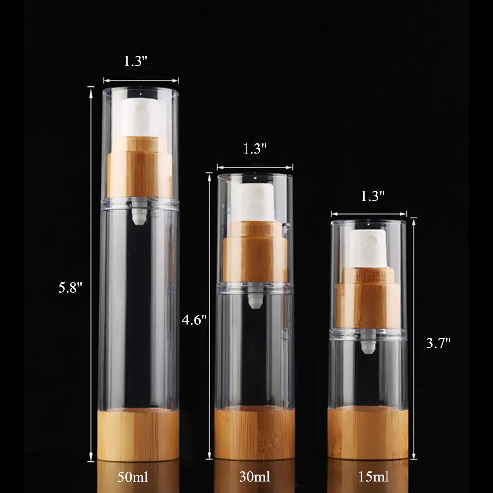 2 PCS Airless Pump Lotion Bottles - Leak Proof & Shockproof Bamboo Dispenser, 30ml Travel Size Refillable Cosmetic Containers for Cream, Serum, Moisturizer, Foundation & Liquid Soap | Perfect for Travel, Gym & Home Skincare Organization