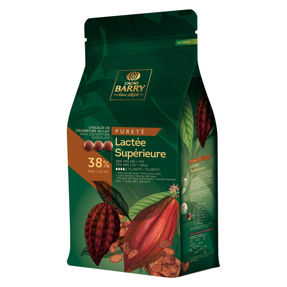 Premium Belgian Milk Couverture Chocolate - Cacao Barry Callebaut Lactee Superieure 38% Cocoa, 5kg Bulk (Kosher & Halal Certified) - Perfect for Baking, Pastry Making & Professional Chocolatiers