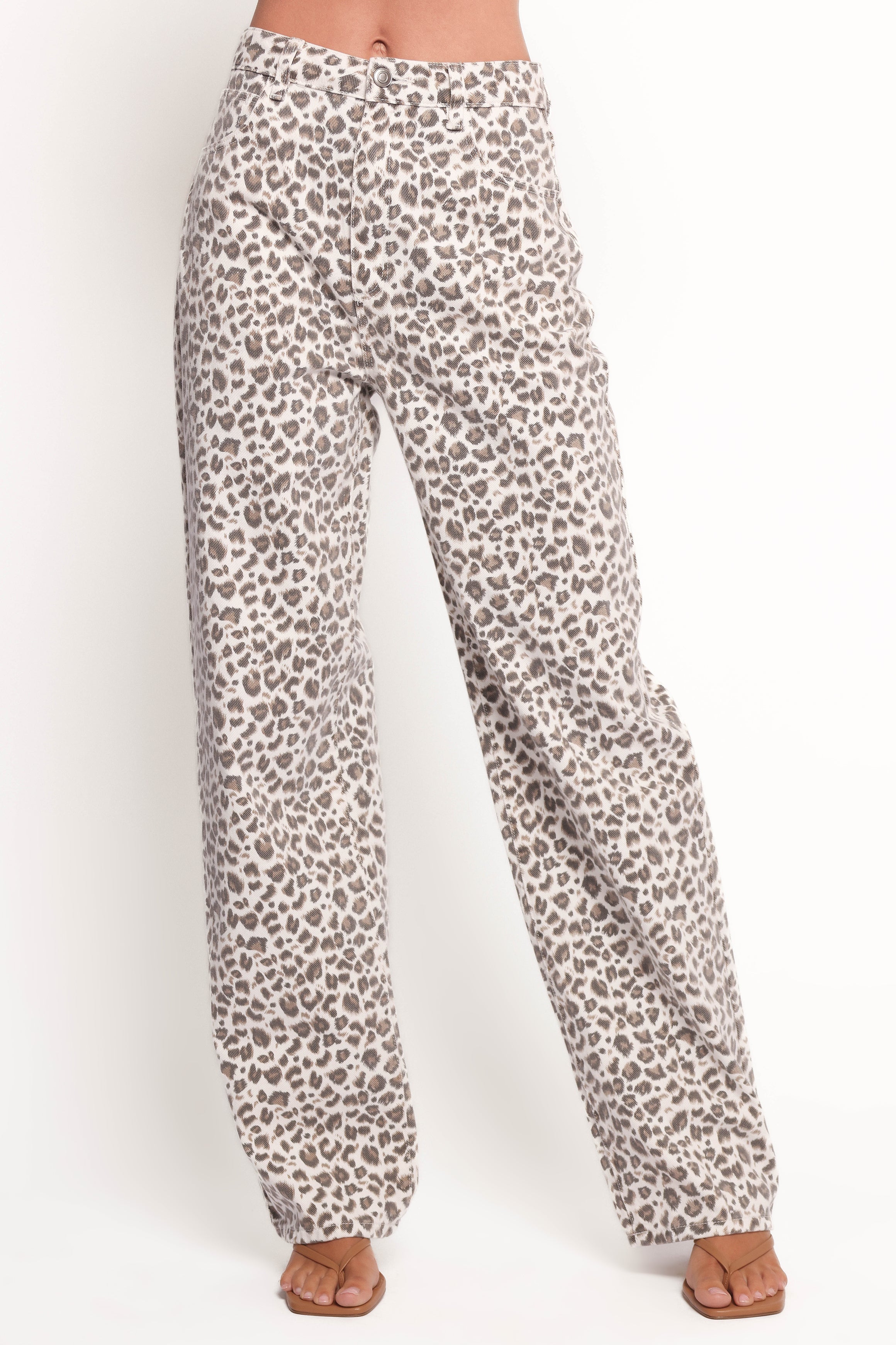 Leila Printed Wide Leg Jeans - Women's High Waist Stretch Denim Pants with Leopard Print | Perfect for Casual Outfits, Streetwear & Boho Fashion