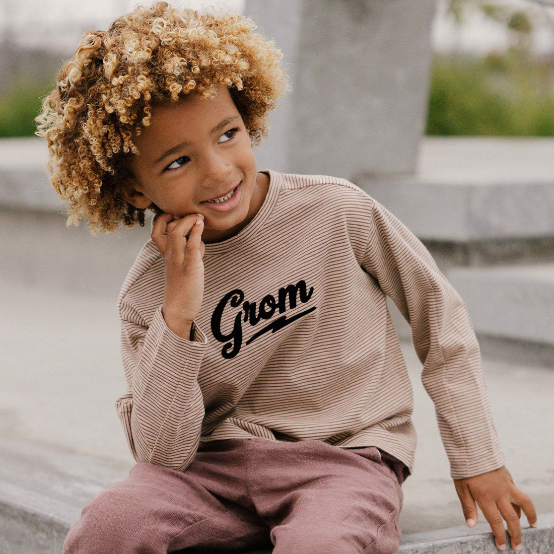 Long Sleeve Paneled Tee with Grommet Details in Plum & Sand Stripe - Women's Casual Top for Layering, Workwear & Everyday Outfits | FINAL SALE