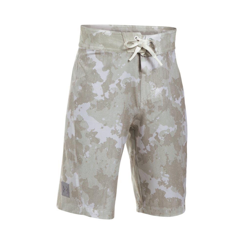 Under Armour Kids Boys' UA Barrel Boardshorts - Quick-Dry Swim Trunks for Big Kids, White/Overcast Gray Size 24 - Perfect for Beach, Pool & Summer Water Activities
