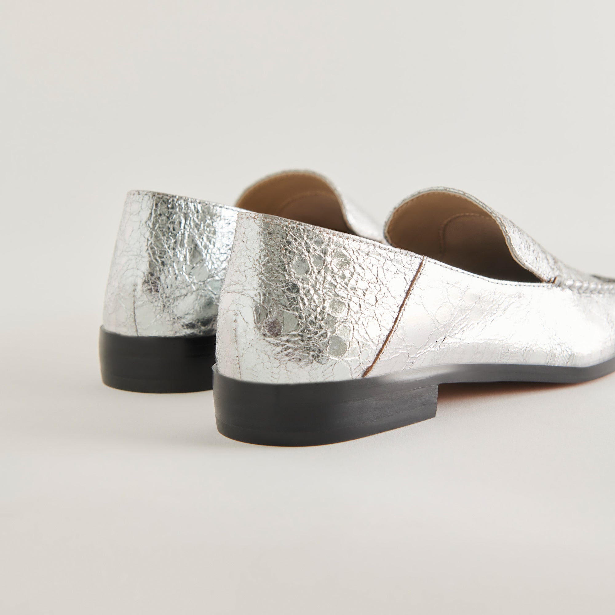 BENY Women's Flats Shoes - Silver Distressed Leather Loafers for Casual Wear & Office Outfits | Comfortable Slip-On Style
