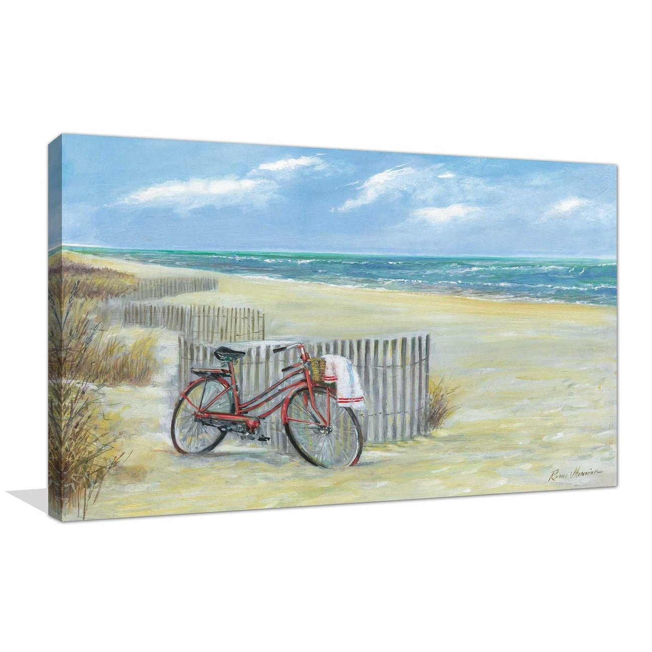Bike to the Beach by Ruane Manning - Premium Canvas Wall Art Print - Coastal Cycling Decor for Living Room, Bedroom & Office