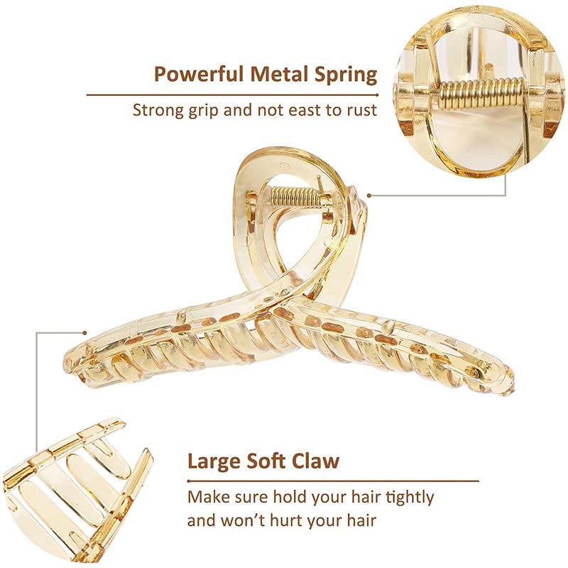 CHANDERKASH 6PCS Large Shark Teeth Hair Clips - Clear Strong Hold Hair Claw for Thick Hair - Perfect for Women's Updos, Ponytails & Everyday Hairstyles