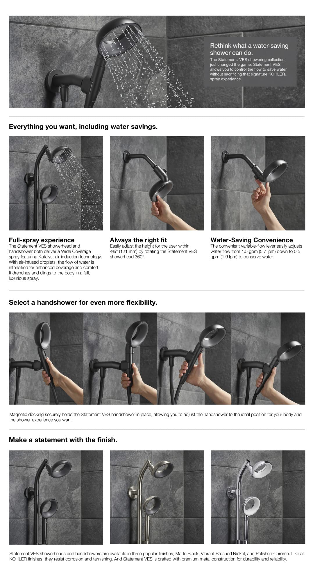KOHLER Statement 60-Inch Stainless Steel Shower Hose - Flexible & Durable Bathroom Shower Replacement for Relaxing Spa-Like Experience