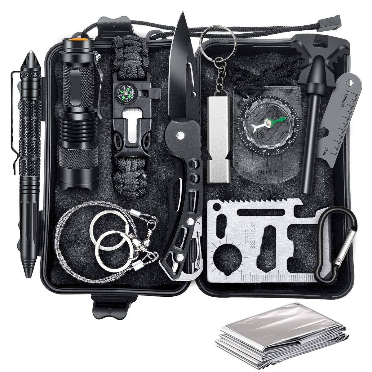 18-in-1 Survival Gear Kit for Men - Perfect Outdoor Gifts for Husband, Teen Boys & Adventurers | Essential Hiking, Camping & Emergency Preparedness Equipment | Ideal for Wilderness Exploration, Road Trips & Disaster Preparedness
