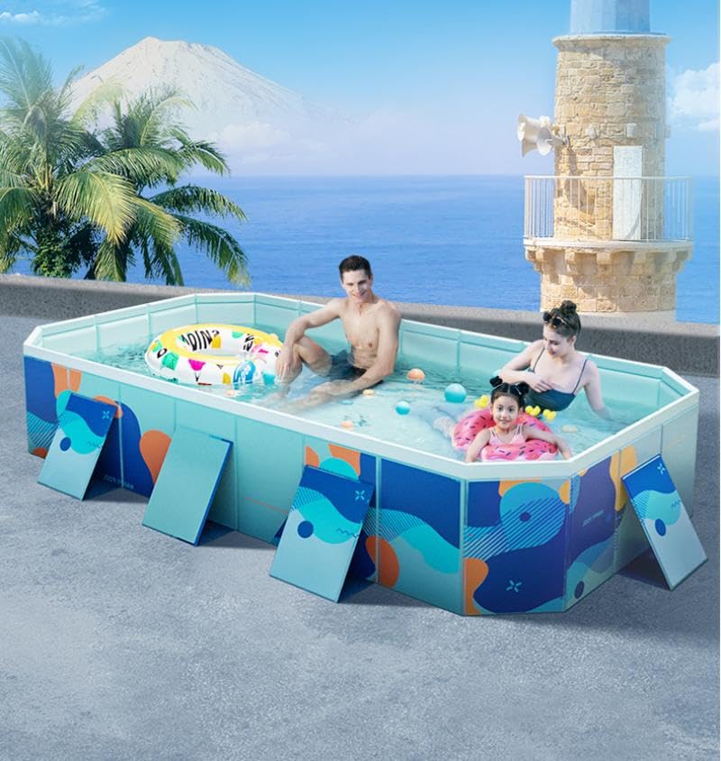 Foldable Hard Plastic Shell Non-Inflatable Swimming Pool for Adults & Family - 3m Rectangle Collapsible Portable Backyard Pool for Dogs & Pets | Outdoor Water Play, Summer Relaxation, Kids Splash Fun