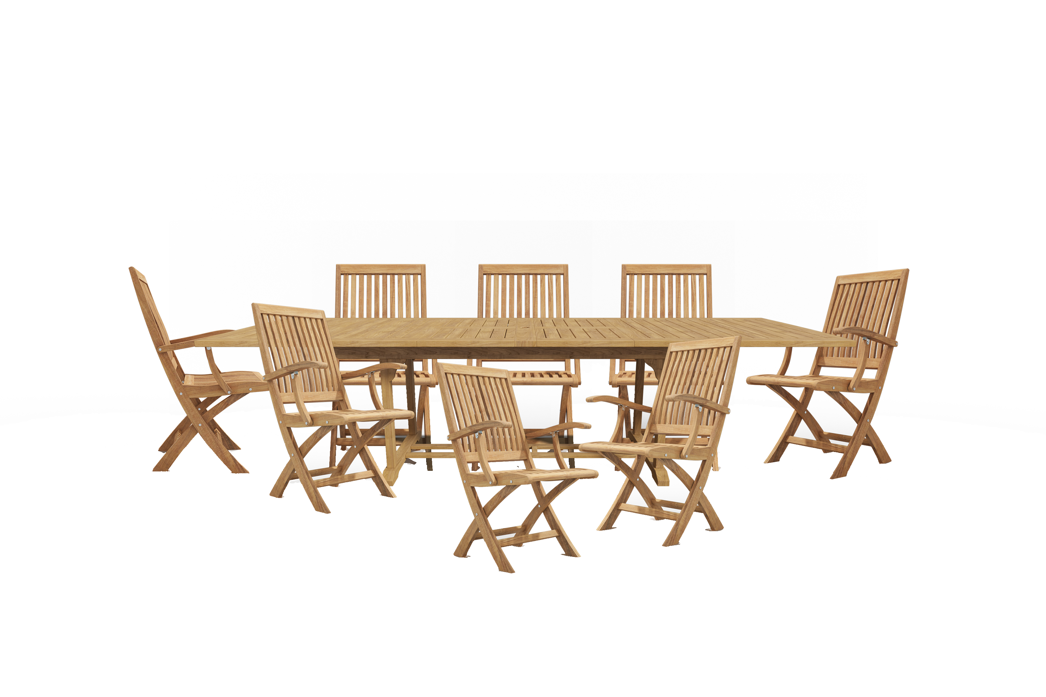 Premium 9-Piece Rectangular Teak Outdoor Dining Set with Extendable Table & Folding Chairs - Patio, Garden, Backyard Furniture for Entertaining & Al Fresco Dining