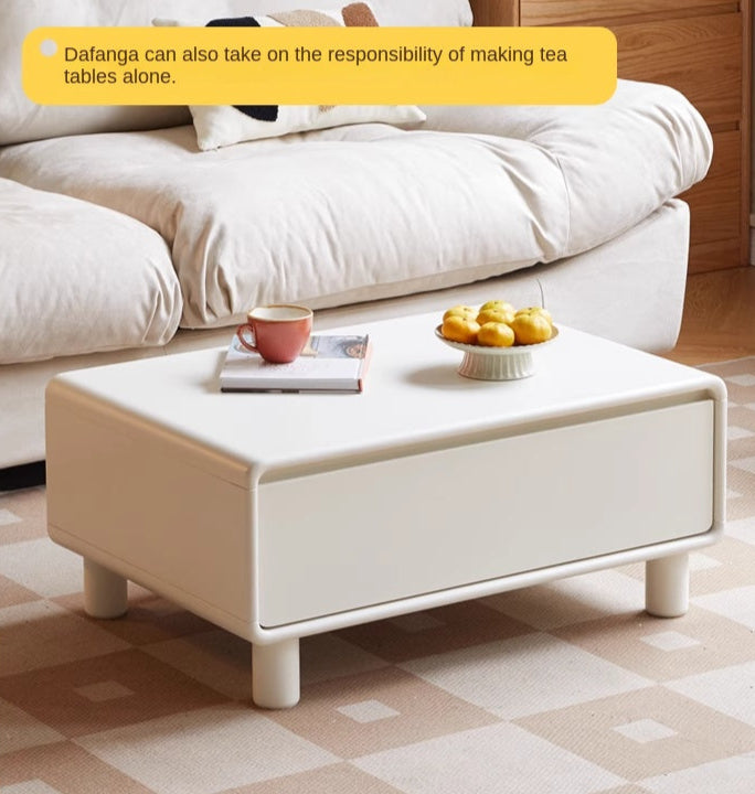 Modern Oak Solid Wood Coffee Table - Cream Finish, Minimalist Design for Living Room, Lounge, or Office - Durable & Stylish Home Decor