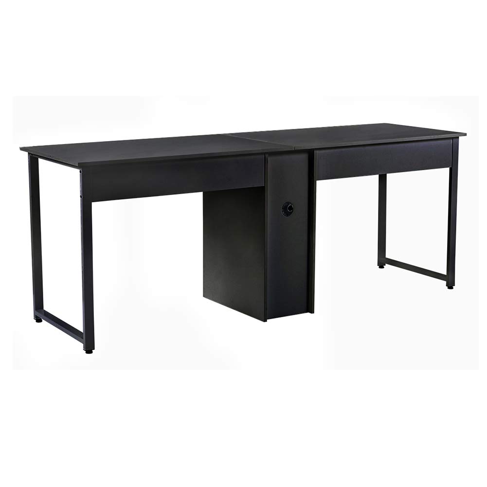 Veryke 2-Person Home Office Desk with Storage | Mobile Standing Desk for Gaming & Workstation | Black | Perfect for Small Spaces & Shared Workspaces