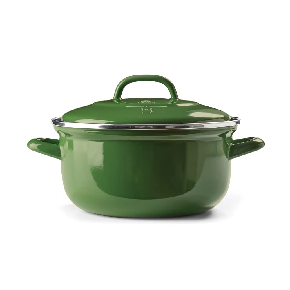 BK Indigo Dutch Heritage Round German Enameled Casserole Pot with Lid - PFAS-Free Ceramic Non-Stick Coating, 4.2L (24cm), Induction, Oven & Dishwasher Safe, Green - Perfect for Slow Cooking, Baking & Serving Dishes