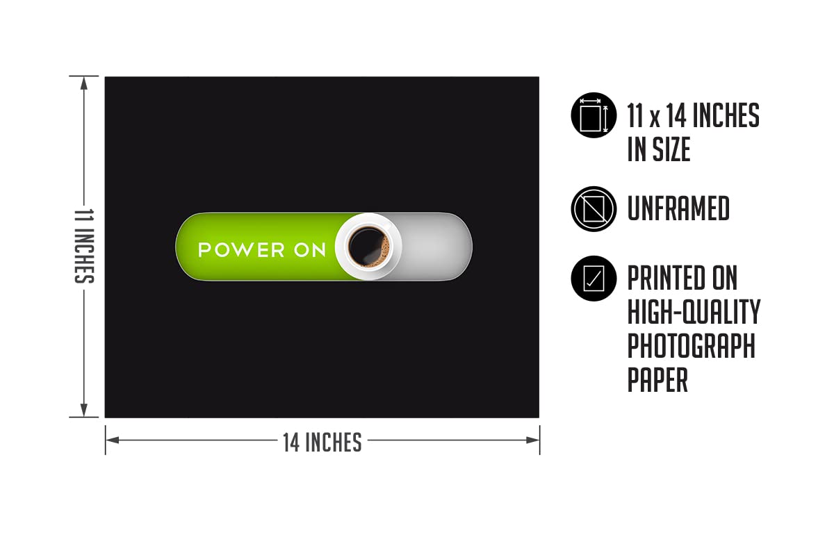 Govivo Power On Coffee Station Print - Modern Kitchen & Coffee Bar Decor - Minimalist Home & Office Wall Art - 14x11 Inches Unframed - Perfect for Coffee Lovers, Kitchen Countertop & Workspace Decor