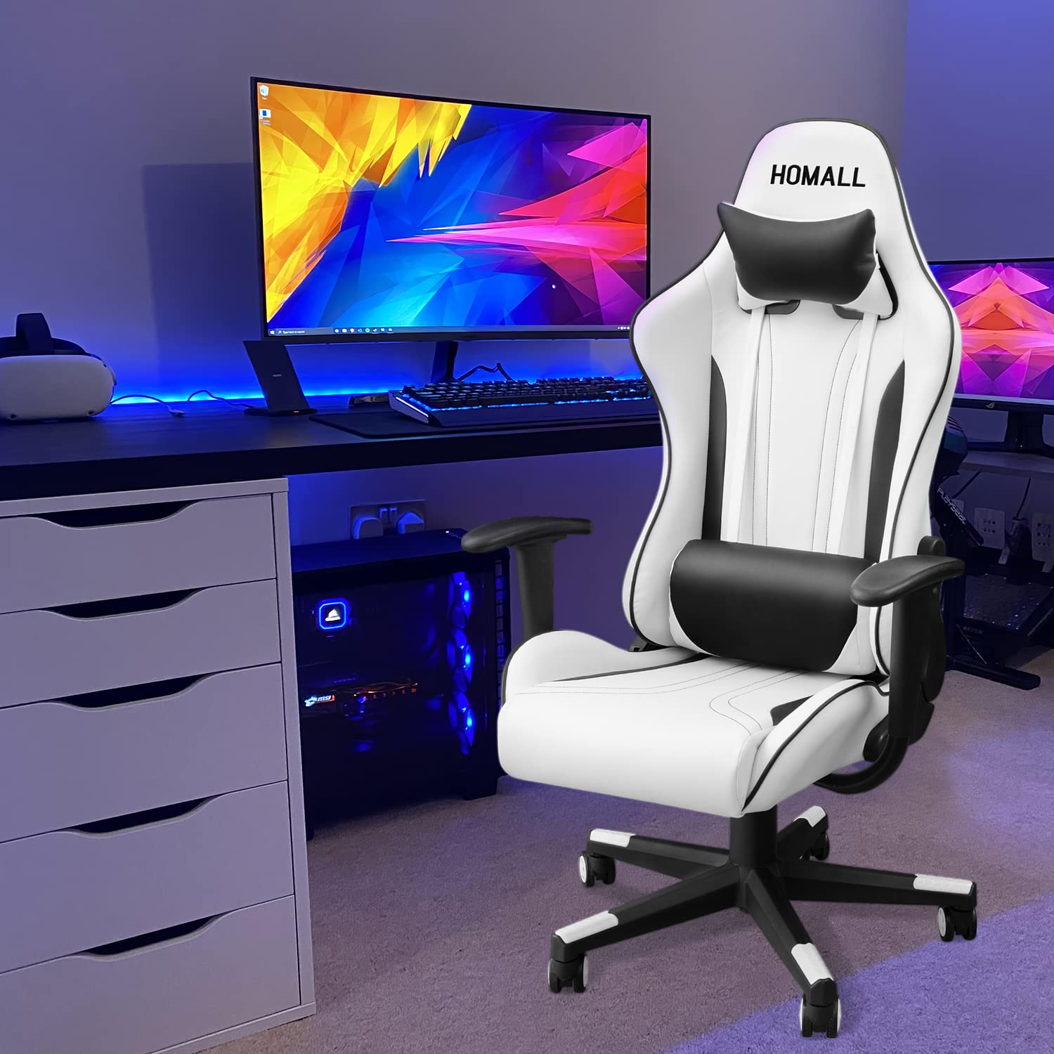 Homall Ergonomic High-Back Office Chair - Adjustable Swivel Mesh Executive Chair with PVC Seat for Computer Work & Gaming - Perfect for Home Office, Gaming Setup & Workspace (Black)
