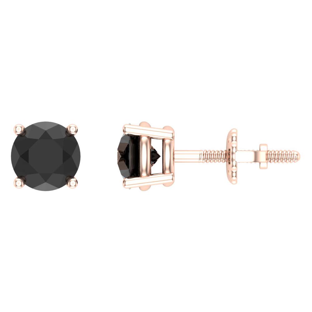 14K Gold Black Diamond Earrings for Women & Men – Round Cut Diamond Studs with Gift Box & Authenticity Cards – Perfect for Weddings, Anniversaries & Special Occasions