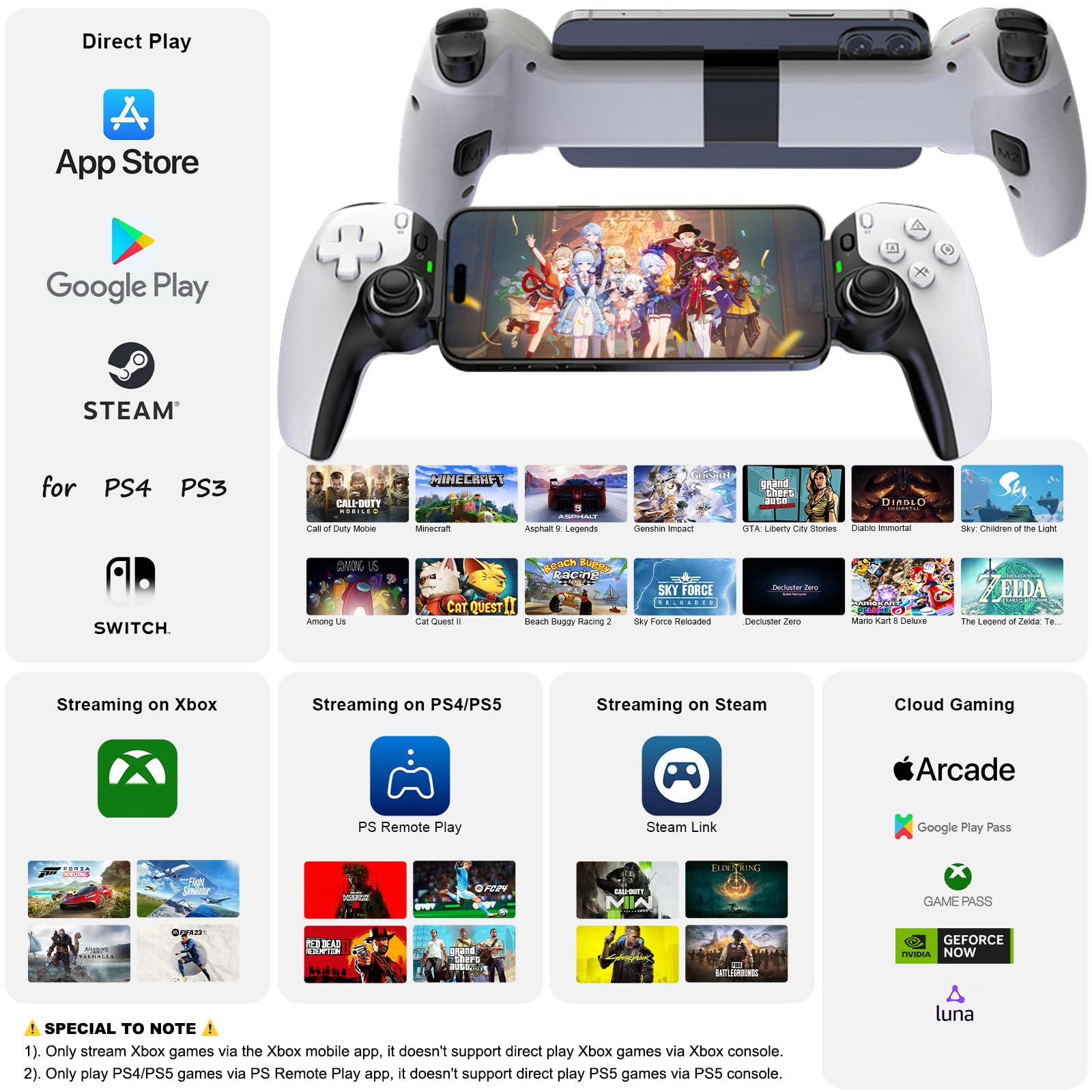 Megadream Wireless Gamepad for iPad, iPhone, Android, PC, Switch - Turbo, Cloud Gaming, PS5/Xbox Support - Perfect for COD & Mobile Gaming