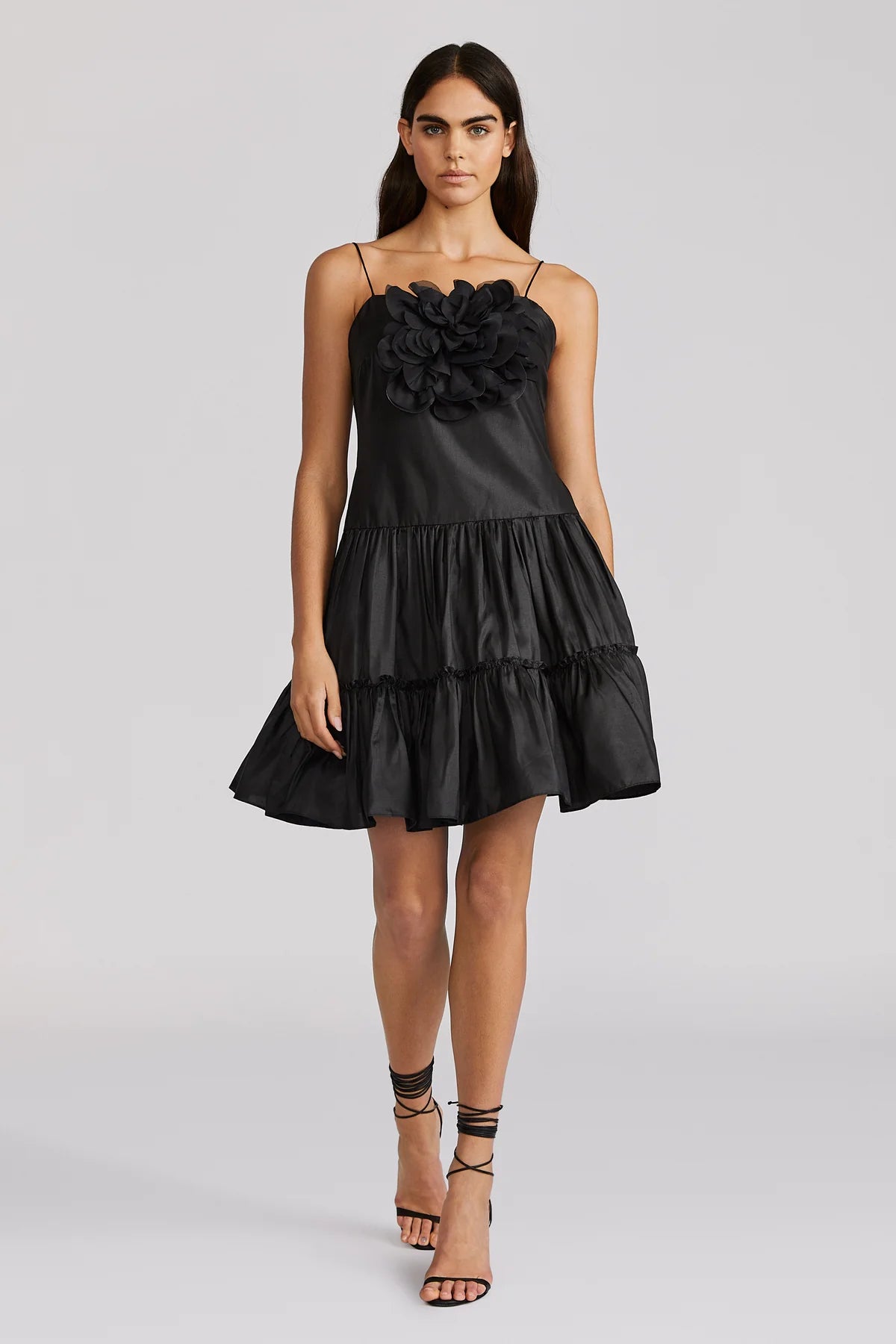 Elegant Black Floral Applique Dress for Women - Perfect for Weddings, Parties & Special Occasions