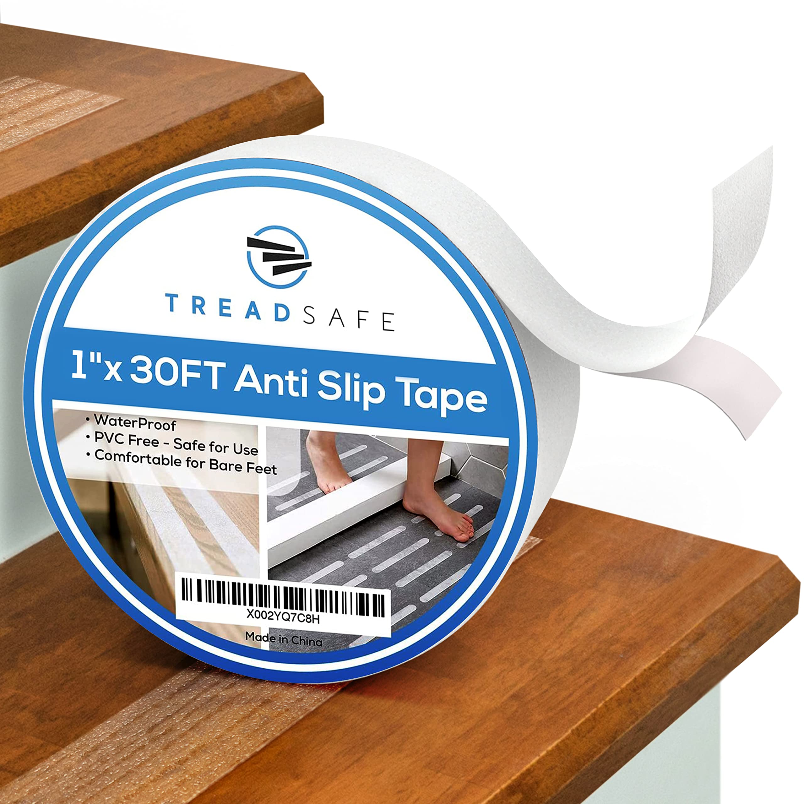 TREADSAFE Clear Non-Slip Stair Grip Tape - Indoor/Outdoor Anti-Slip Safety Strips for Wooden Steps | Perfect for Home, Office & Commercial Staircase Safety