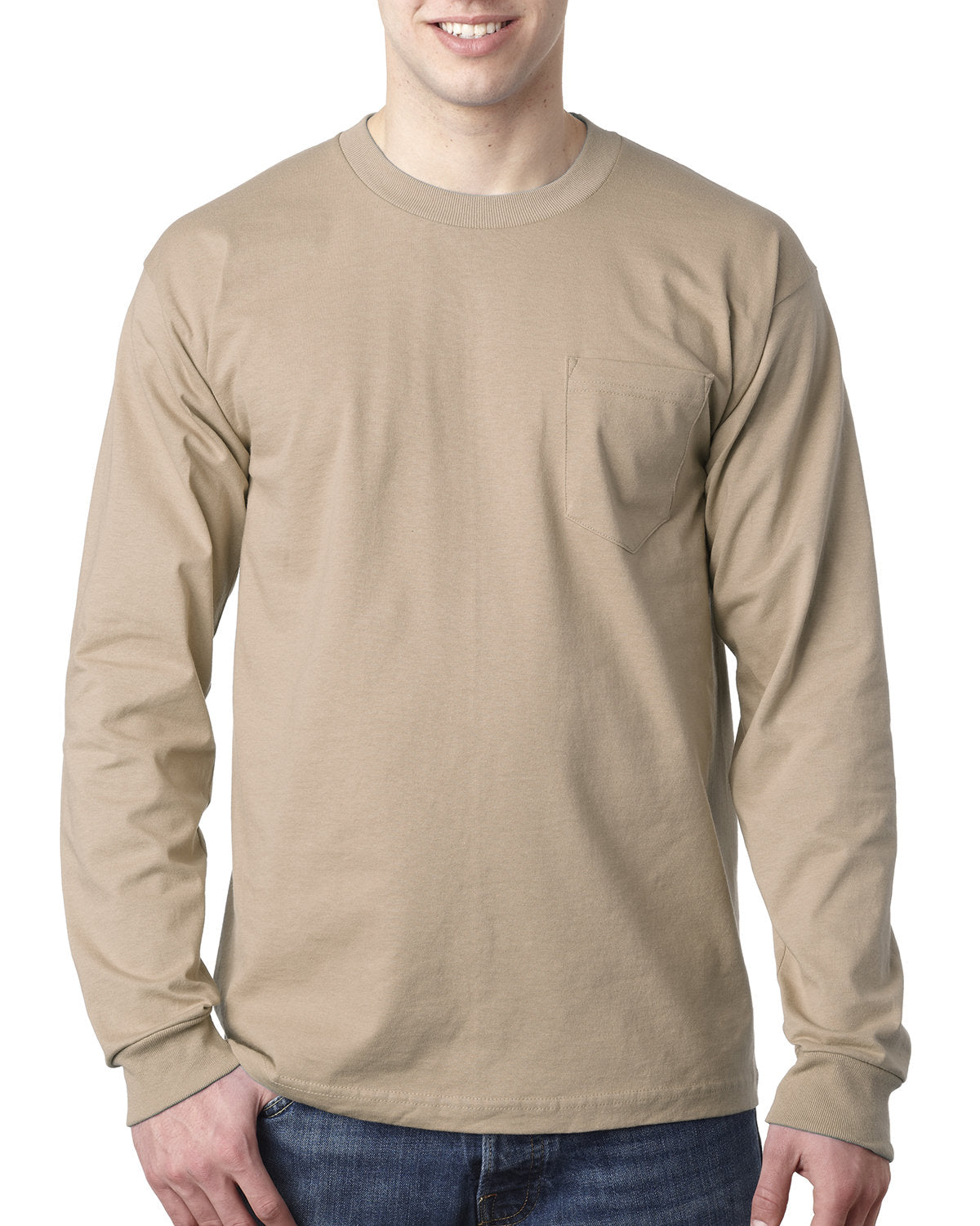 Bayside BA8100 Men's 6.1 oz 100% Cotton Long Sleeve Pocket T-Shirt - Comfortable Casual Workwear for Everyday Use & Outdoor Activities