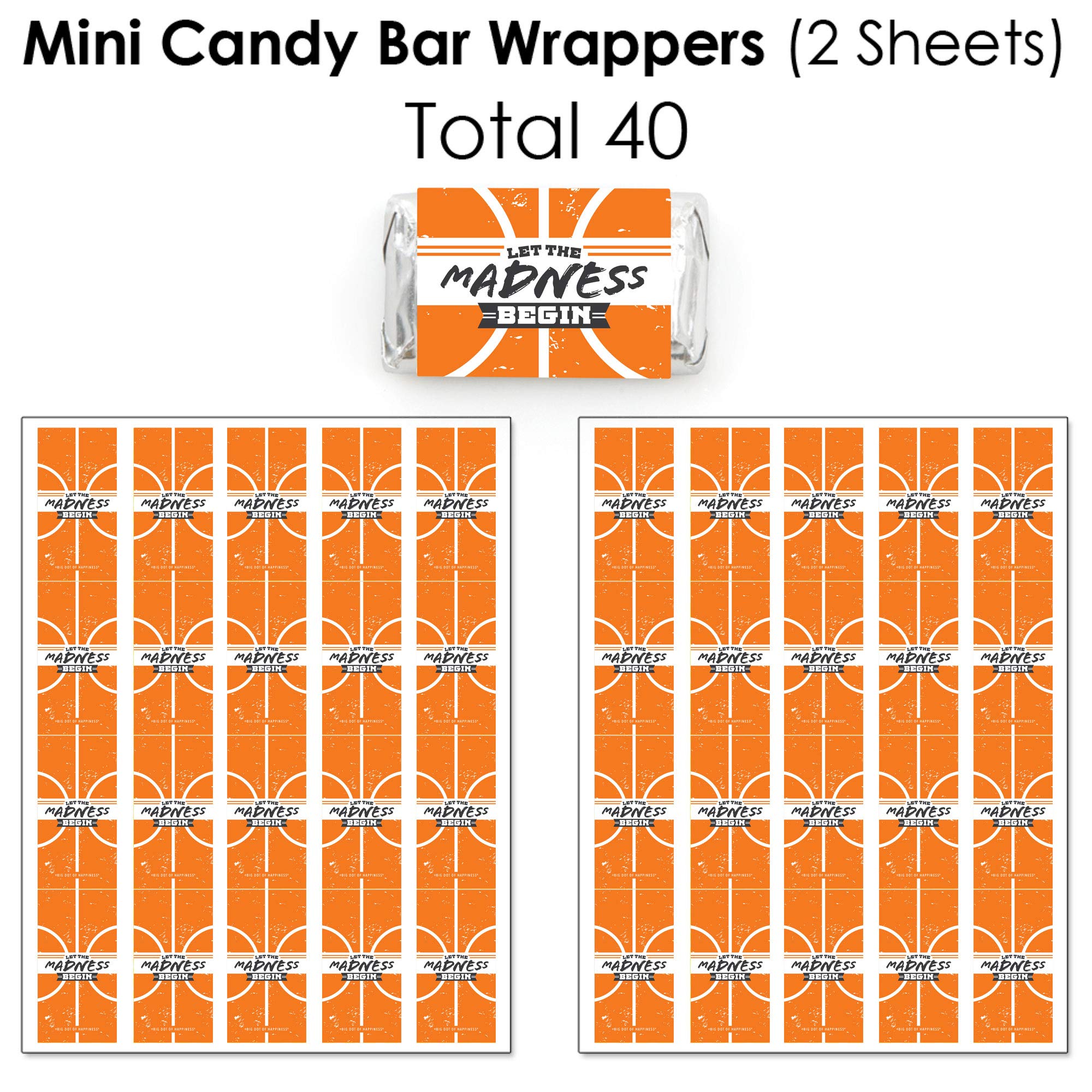 Big Dot of Happiness Basketball Candy Bar Wrappers & Stickers - 304-Piece College Basketball Party Favor Kit for March Madness, Baby Showers & Game Day Treats
