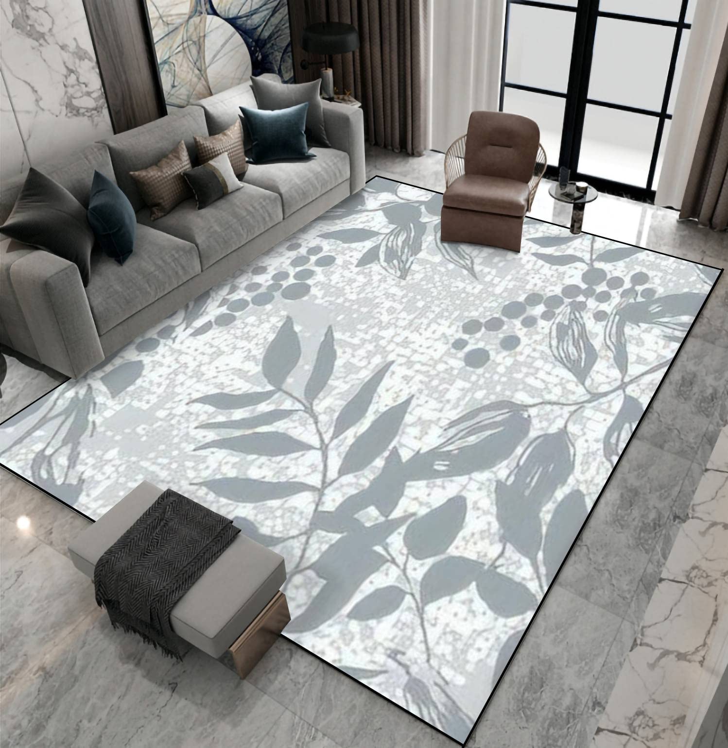 Non-Slip Area Rug with Seamless Textured Leaf Design - Indoor/Outdoor Living Room, Bedroom, Kids Room Carpet - Home Decor, Doormat, Yoga Mat & Patio Floor Mat for Cozy Home, Playroom & Outdoor Relaxation