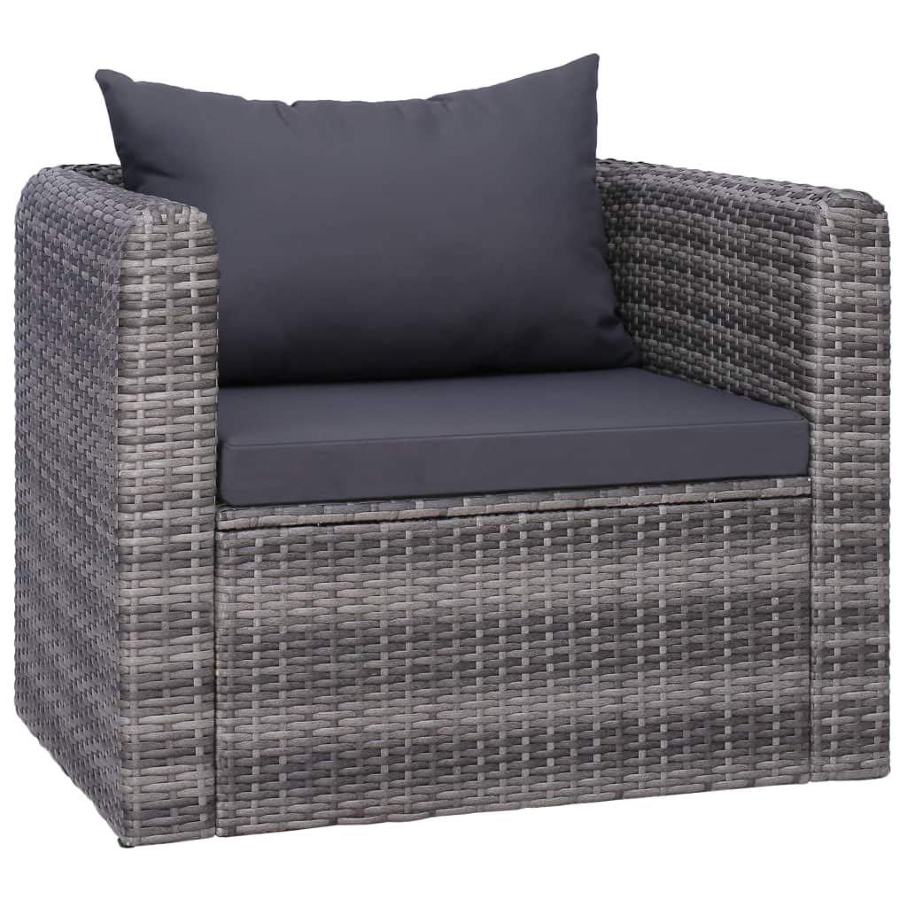7-Piece Gray Poly Rattan Patio Furniture Set with Cushions & Coffee Table - Outdoor Garden Sofa Conversation Set for Backyard, Deck, and Poolside Relaxation