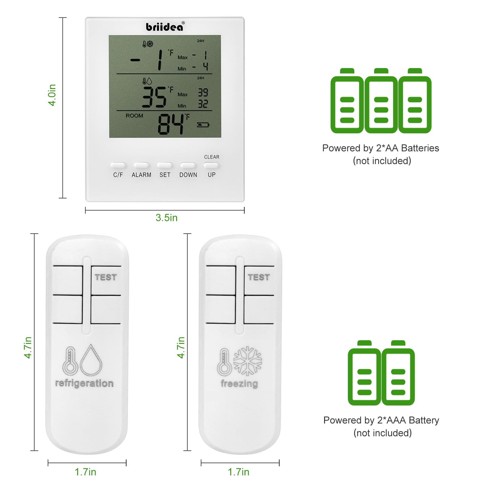 Briidea Wireless Freezer & Fridge Thermometer with Alarm -40°F to 99°F, Temperature Monitor for Food Safety, Prevents Spoilage - Ideal for Home Kitchens, Restaurants & Grocery Stores