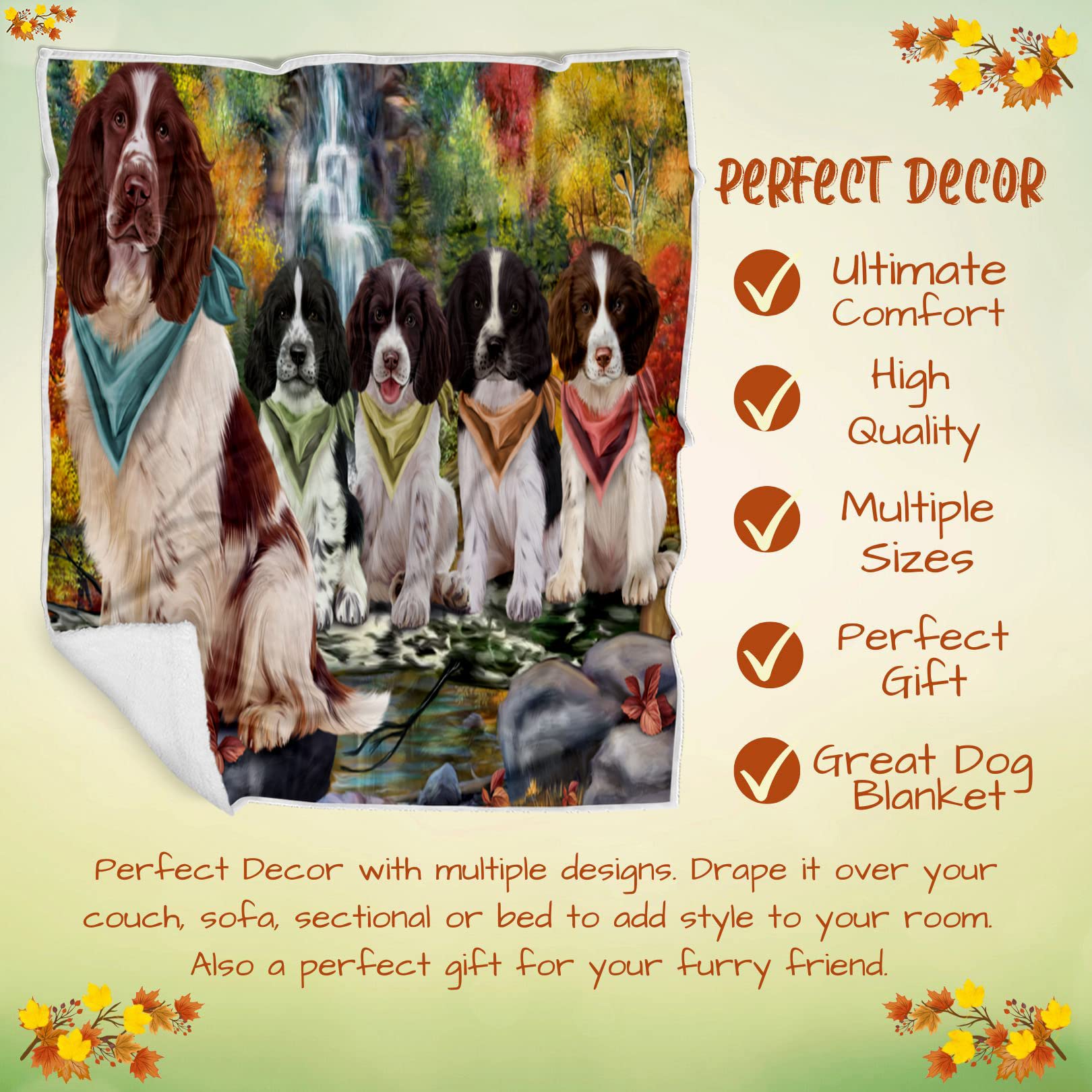 Scenic Waterfall Springer Spaniel Dog Blanket - Ultra Soft Lightweight Cozy Throw for Pets - Durable Woven Animal Theme Blanket (50x60) for Sofa, Couch, Bed & Travel | BLNKT57691