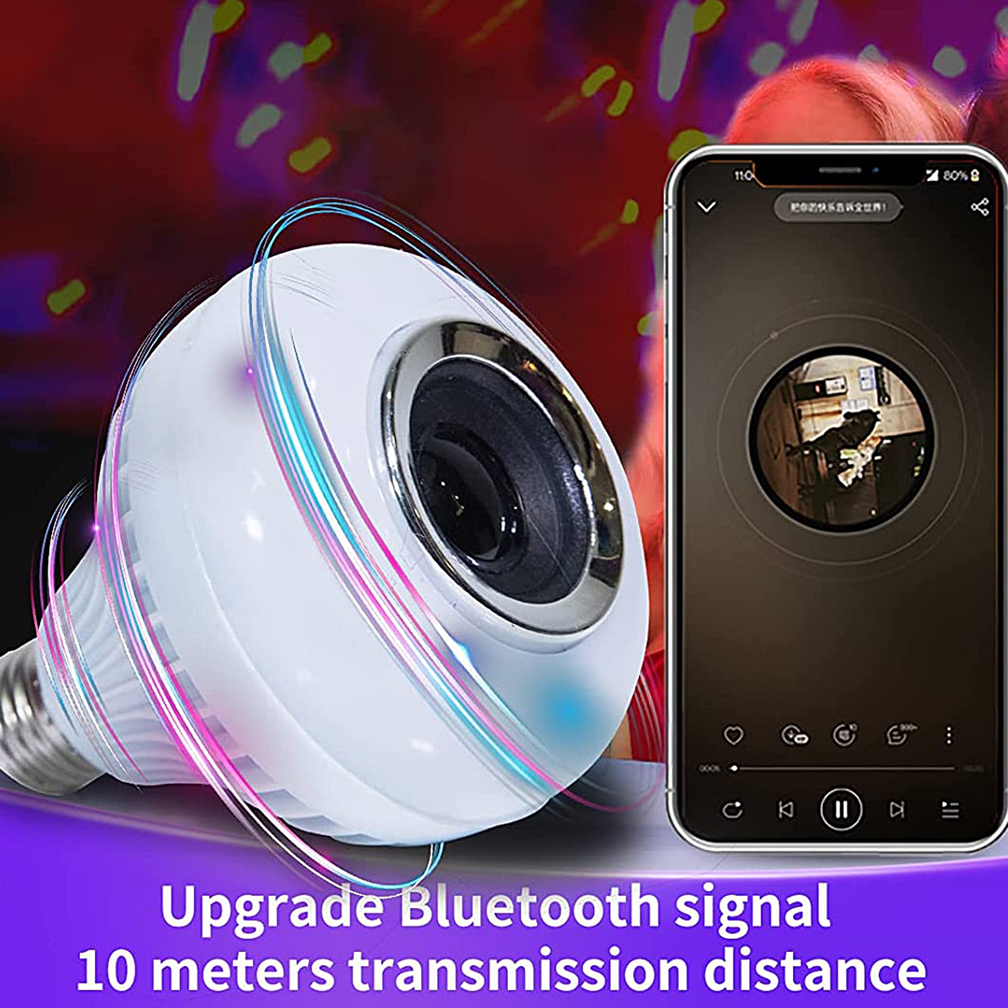 Smart LED Light Bulb with Bluetooth Speaker - E26 Base, Wireless RGB Color Changing Bulb, Remote Control - Perfect for Home Parties, Bedroom Ambiance & Outdoor Gatherings
