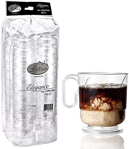 Lillian Settings 8 oz Elegant Clear Coffee Mugs - 40-Piece Set (2 Packs Included) - Perfect for Home, Office, Restaurants & Cafes