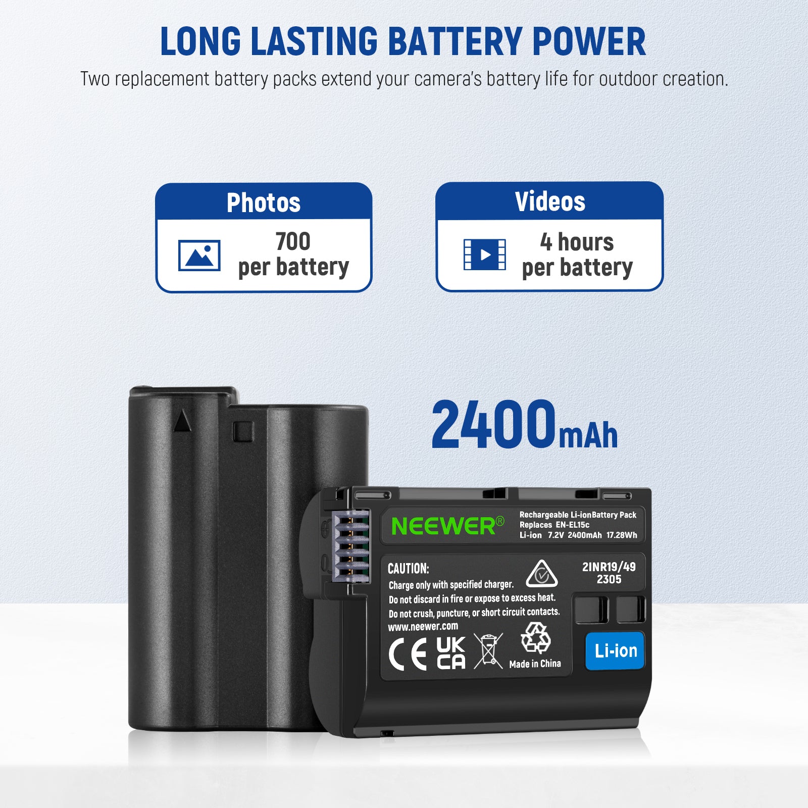 NEEWER EN-EL15c Replacement Battery & USB Charger Kit for Nikon DSLR Cameras - Perfect for Travel, Photography, and Professional Shoots