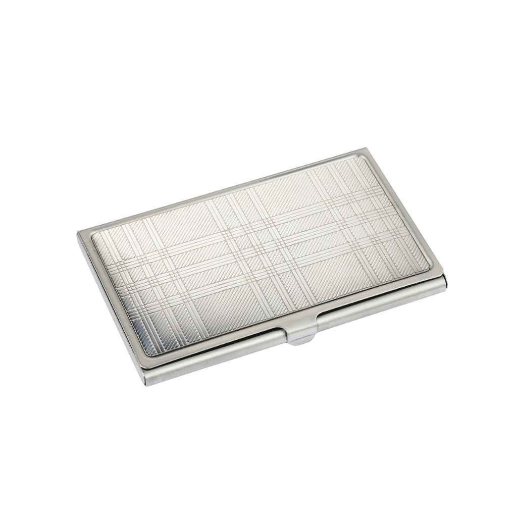 CUDWORTH Stainless Steel Plaid Business Card Holder - Slim Metal Card Case for Men & Women - Perfect for Office, Networking & Travel