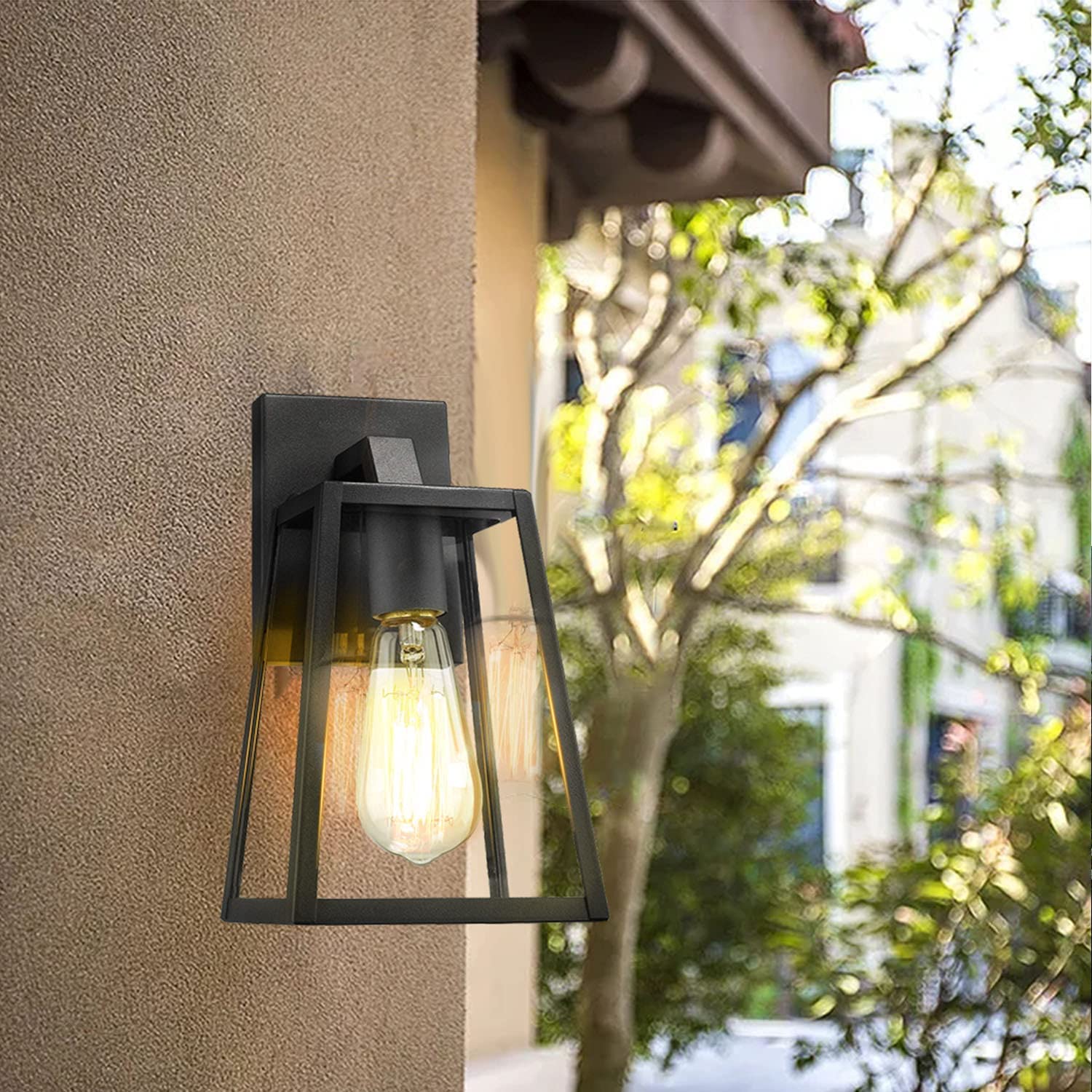 RETRELMP 2-Pack Black Outdoor Wall Sconces - Waterproof Aluminum Exterior Light Fixtures with Clear Glass Shade, E26 Base - Modern Porch Lighting for Garage, Balcony, Garden & Patio (Weatherproof & Durable)