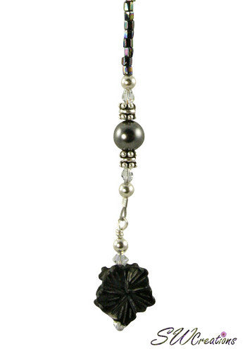 Black Aventurine Carved Floral Fan Pull - Elegant Crystal Ceiling Fan Chain Pull - Perfect for Home Decor, Bedroom, Living Room & Vintage Style Interior Design