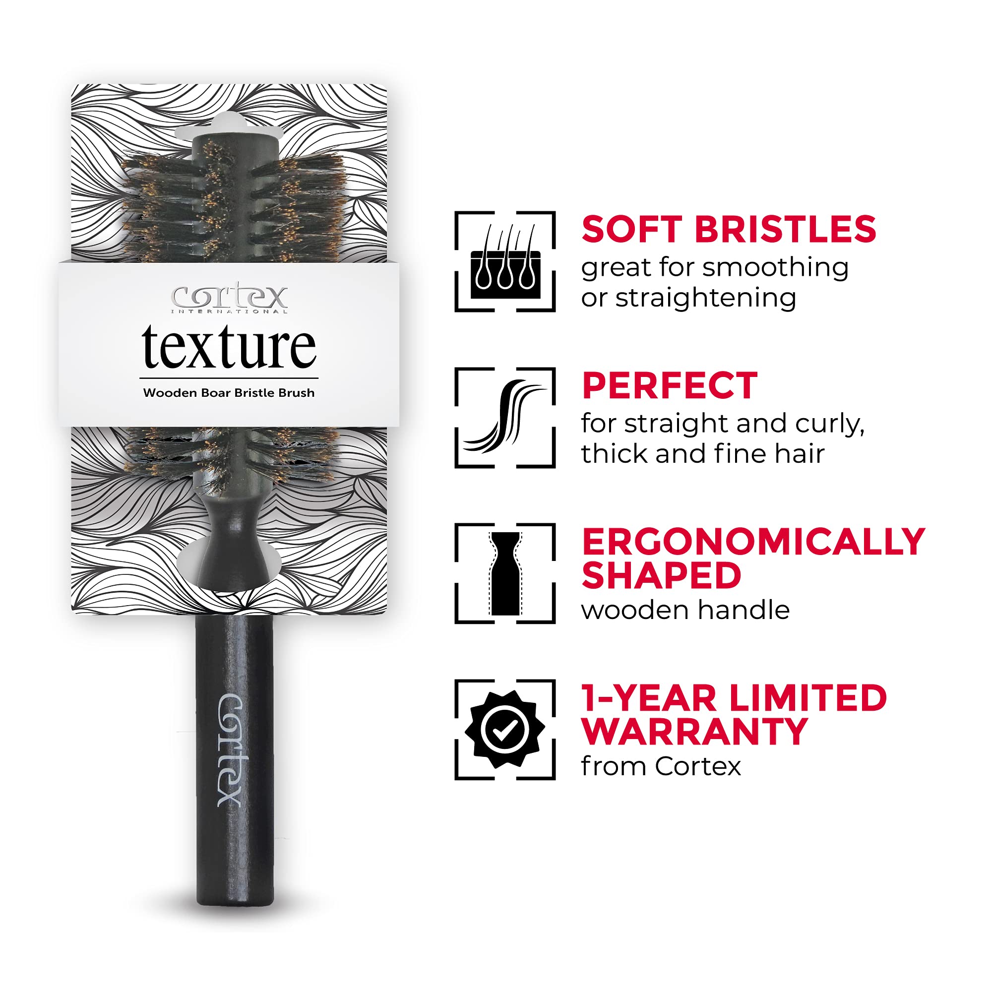 Natural Boar Bristle Round Hair Brush Set - Soft Wooden Brush for Straightening & Styling All Hair Types - Men & Women's Volumizing Hair Tool (4-Piece, Black) - Perfect for Salon Styling, Home Hair Care & Travel Essentials