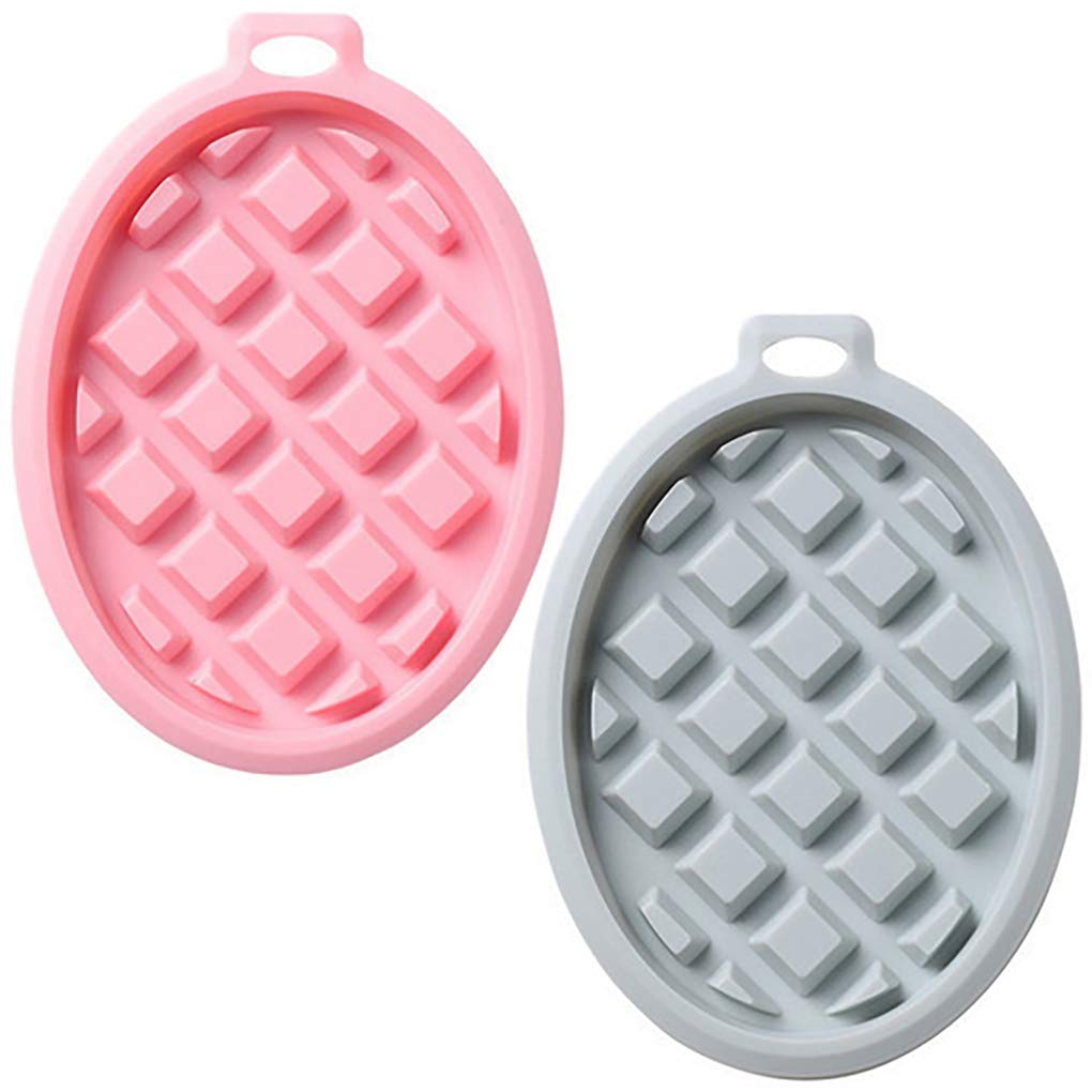 Goeielewe 2-Pack Silicone Waffle Molds, Non-Stick Muffin Pans & Baking Tray for Waffles, Cakes, Chocolate, Candy, Soap Making - Blue & Pink (Oval 4.3x3.3x0.4 Inch) - Perfect for Home Baking, DIY Crafts & Party Desserts