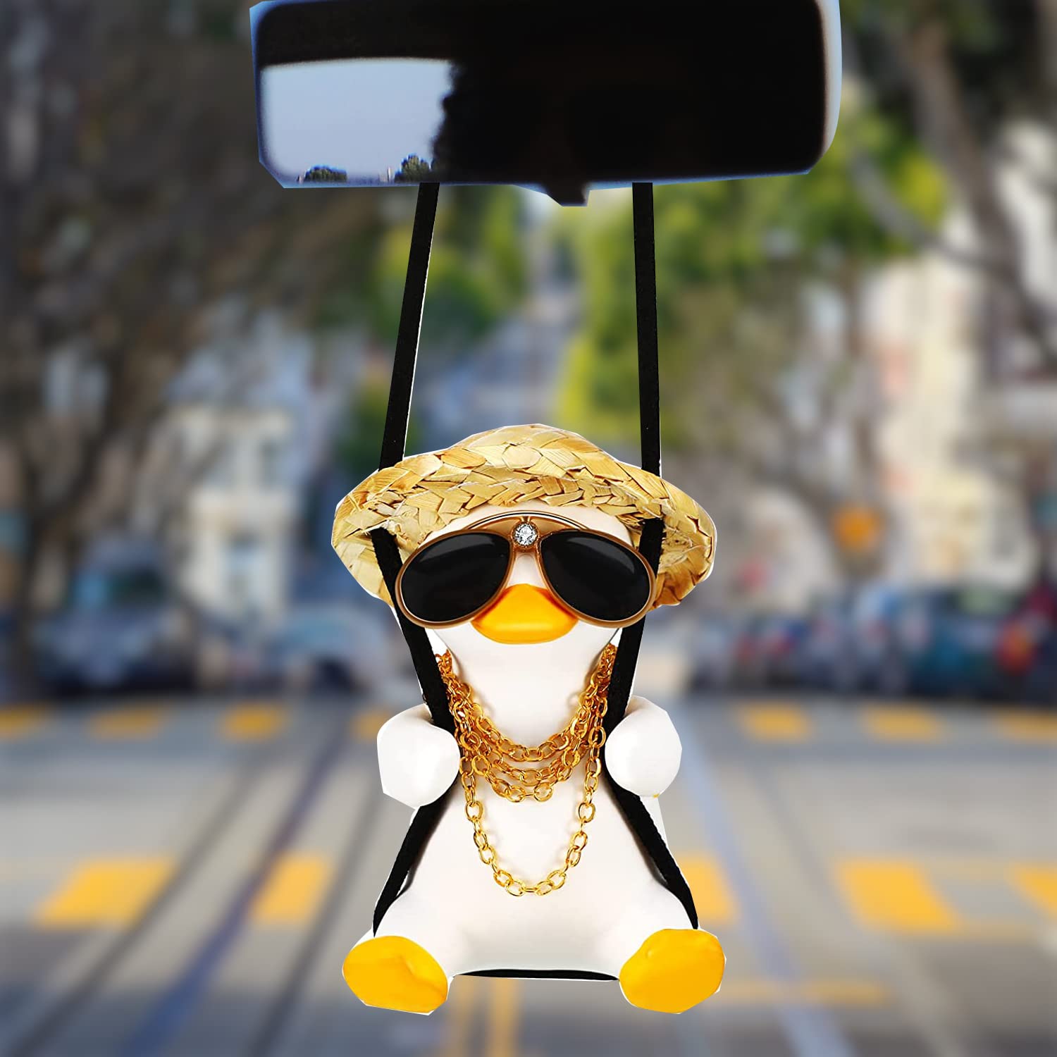 Funny Swinging Duck Car Hanging Ornament - Yellow Cute Car Mirror Decor for Dashboard Accessories | Perfect for Gifts, Car Interior Decoration & Stress Relief While Driving