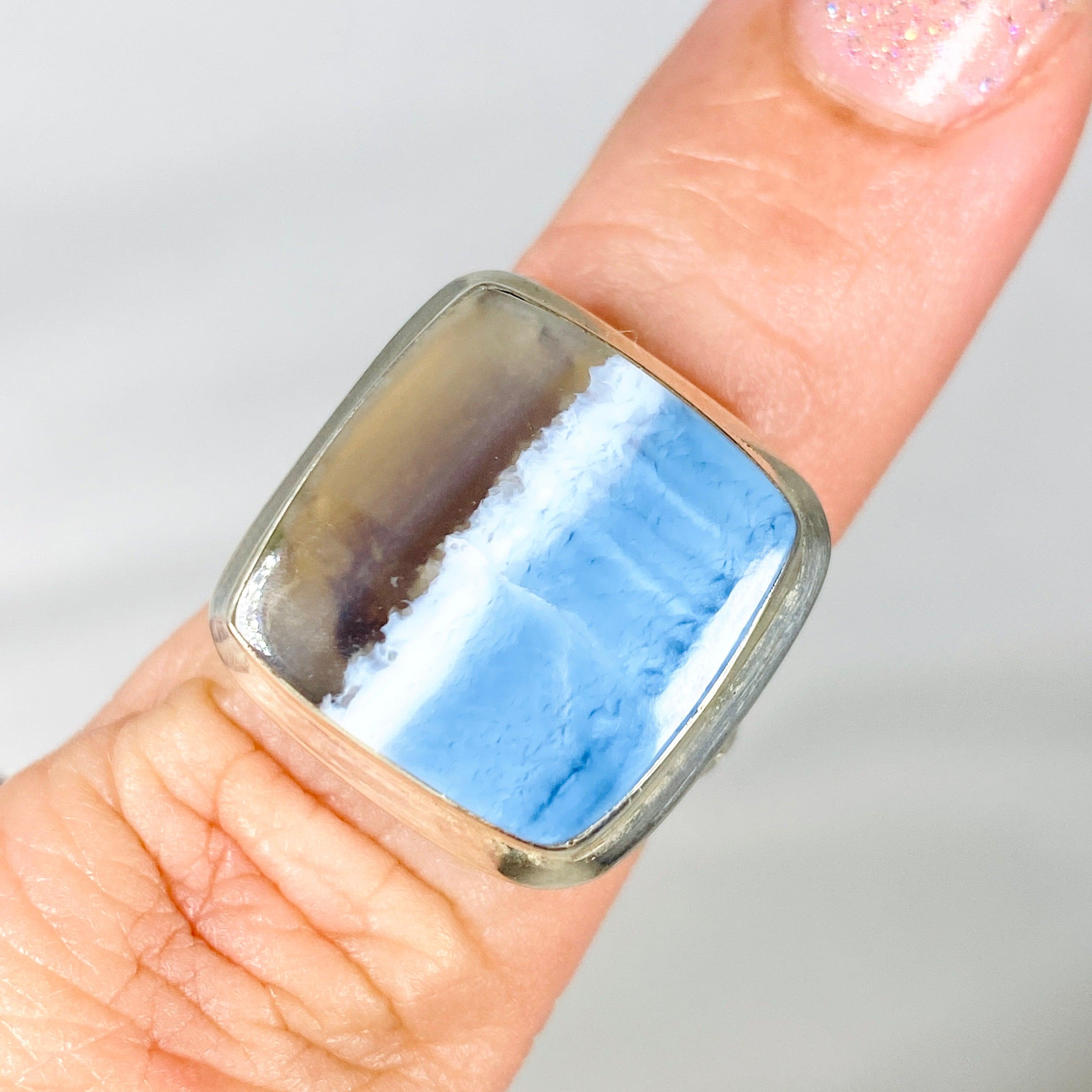 Owyhee Blue Opal Square Ring - Size 7 - KRGJ2325 - Elegant Jewelry for Women, Perfect for Weddings, Parties & Everyday Wear